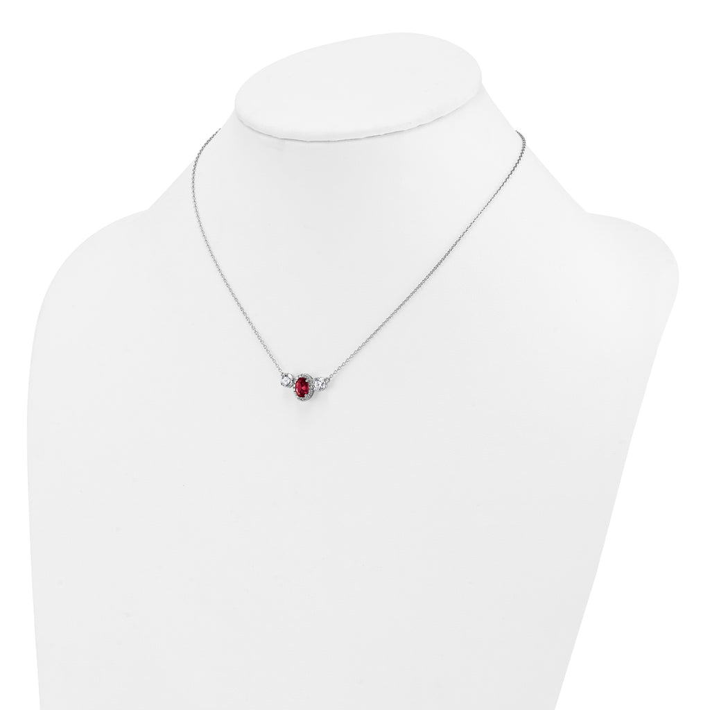 14k White Gold 1 1/8 carat Lab Grown Diamond VS/SI+ G+ and Created Ruby Complete Three Stone 16 inch Necklace