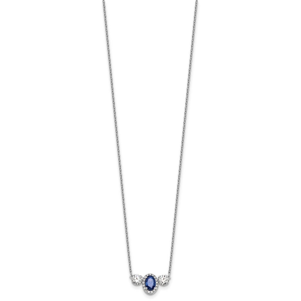 14k White Gold 1 1/8 carat Lab Grown Diamond VS/SI+ G+ and Created Sapphire Complete Three Stone 16 inch Necklace