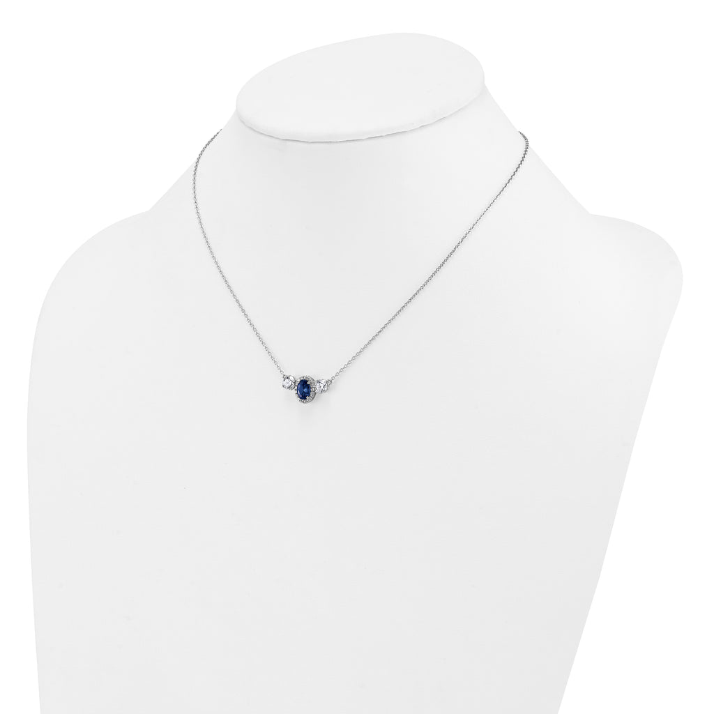 14k White Gold 1 1/8 carat Lab Grown Diamond VS/SI+ G+ and Created Sapphire Complete Three Stone 16 inch Necklace