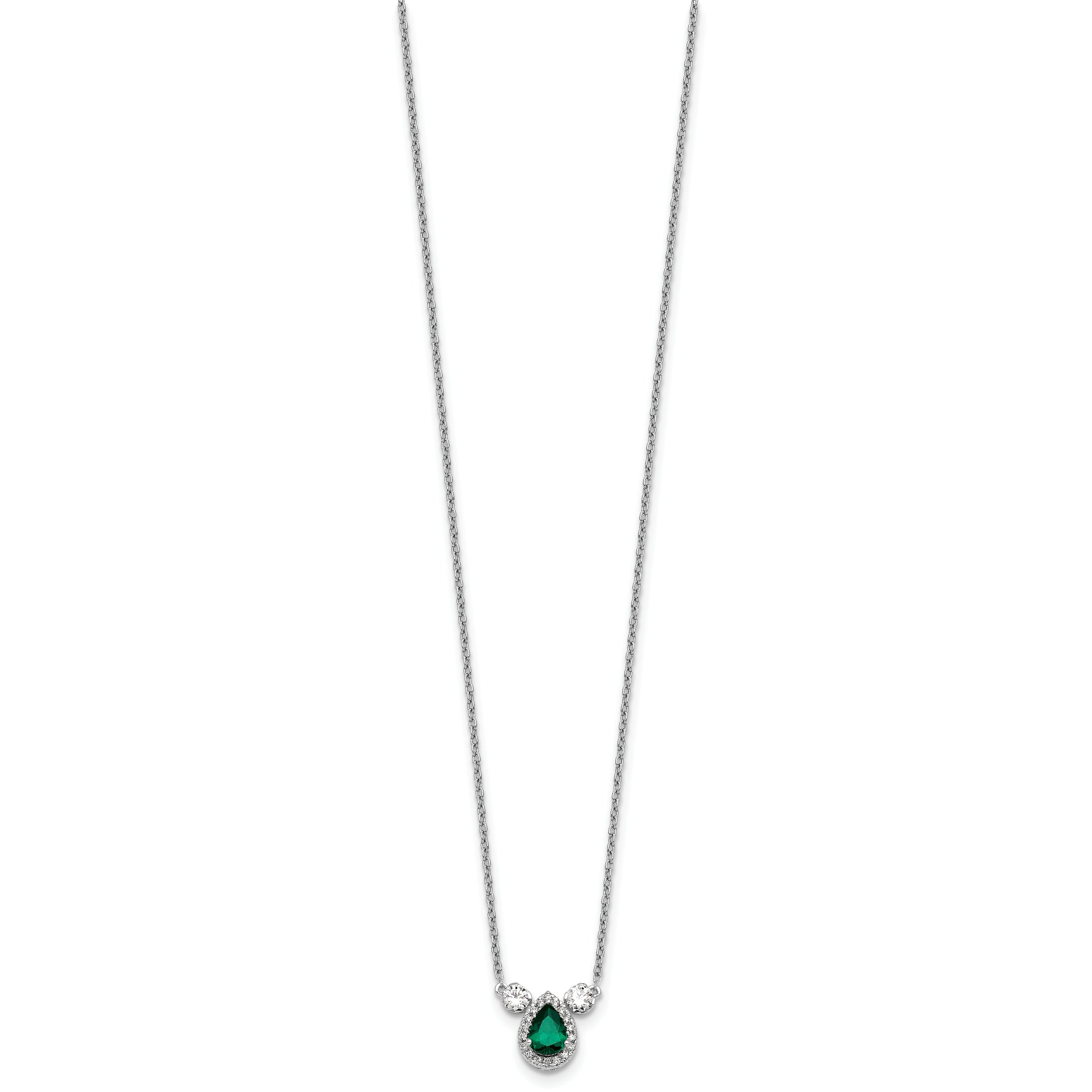 14k White Gold 1/2 carat Lab Grown Diamond VS/SI+ G+ and Created Emerald Complete Three Stone 16 inch Necklace