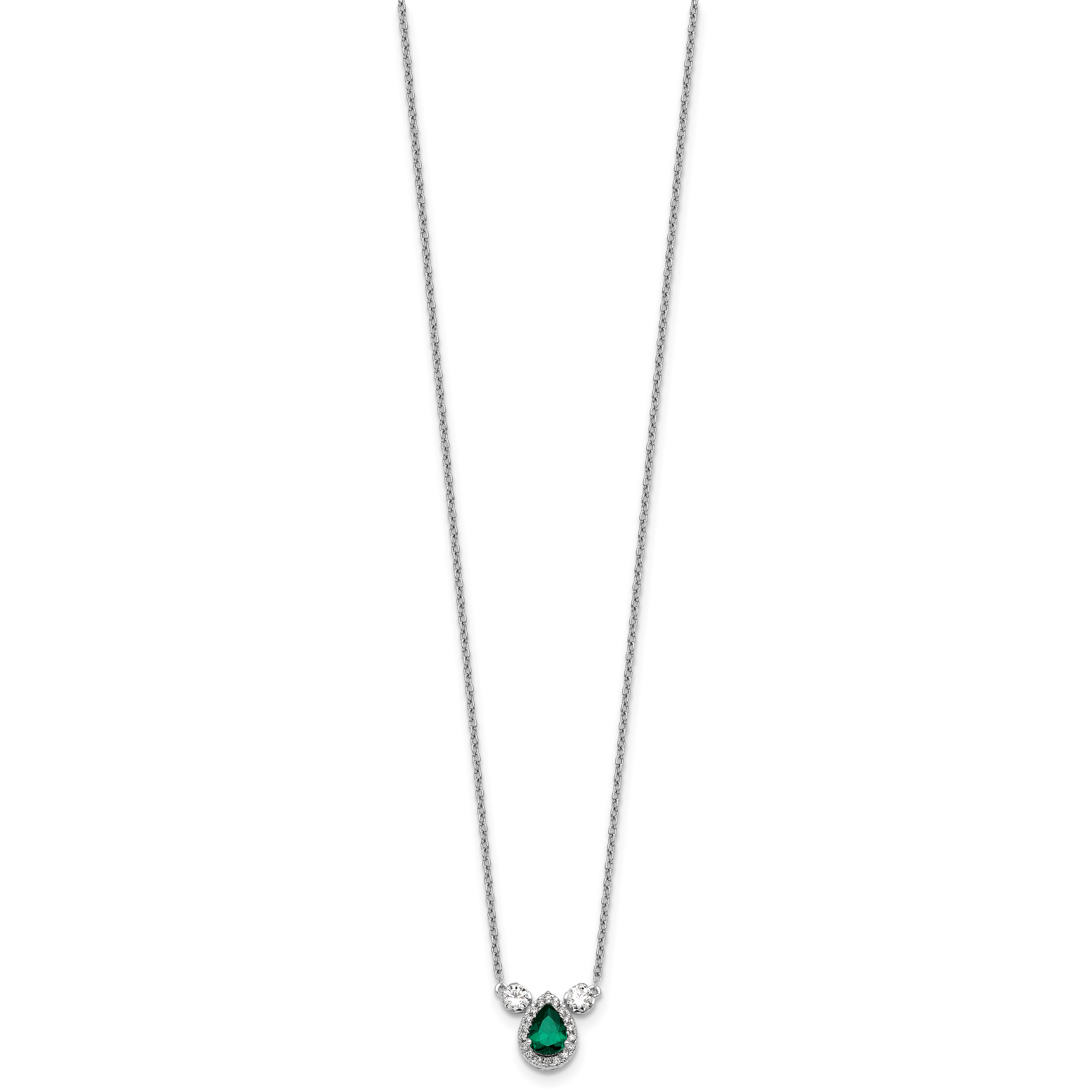 14k White Gold 1/2 carat Lab Grown Diamond VS/SI+ G+ and Created Emerald Complete Three Stone 16 inch Necklace Secondary image