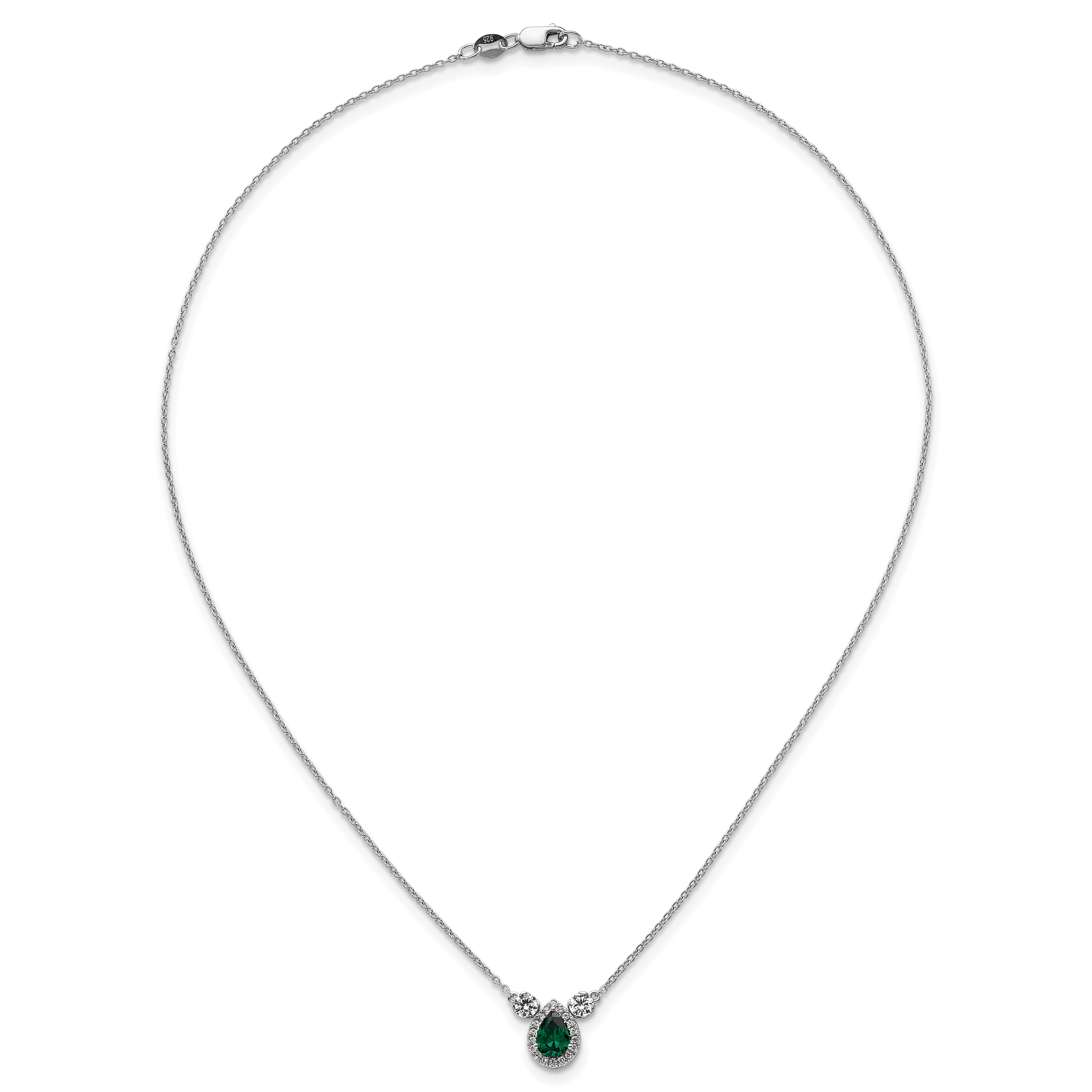 14k White Gold 1/2 carat Lab Grown Diamond VS/SI+ G+ and Created Emerald Complete Three Stone 16 inch Necklace