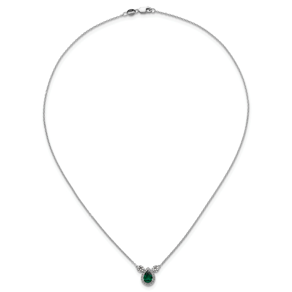 14k White Gold 1/2 carat Lab Grown Diamond VS/SI+ G+ and Created Emerald Complete Three Stone 16 inch Necklace