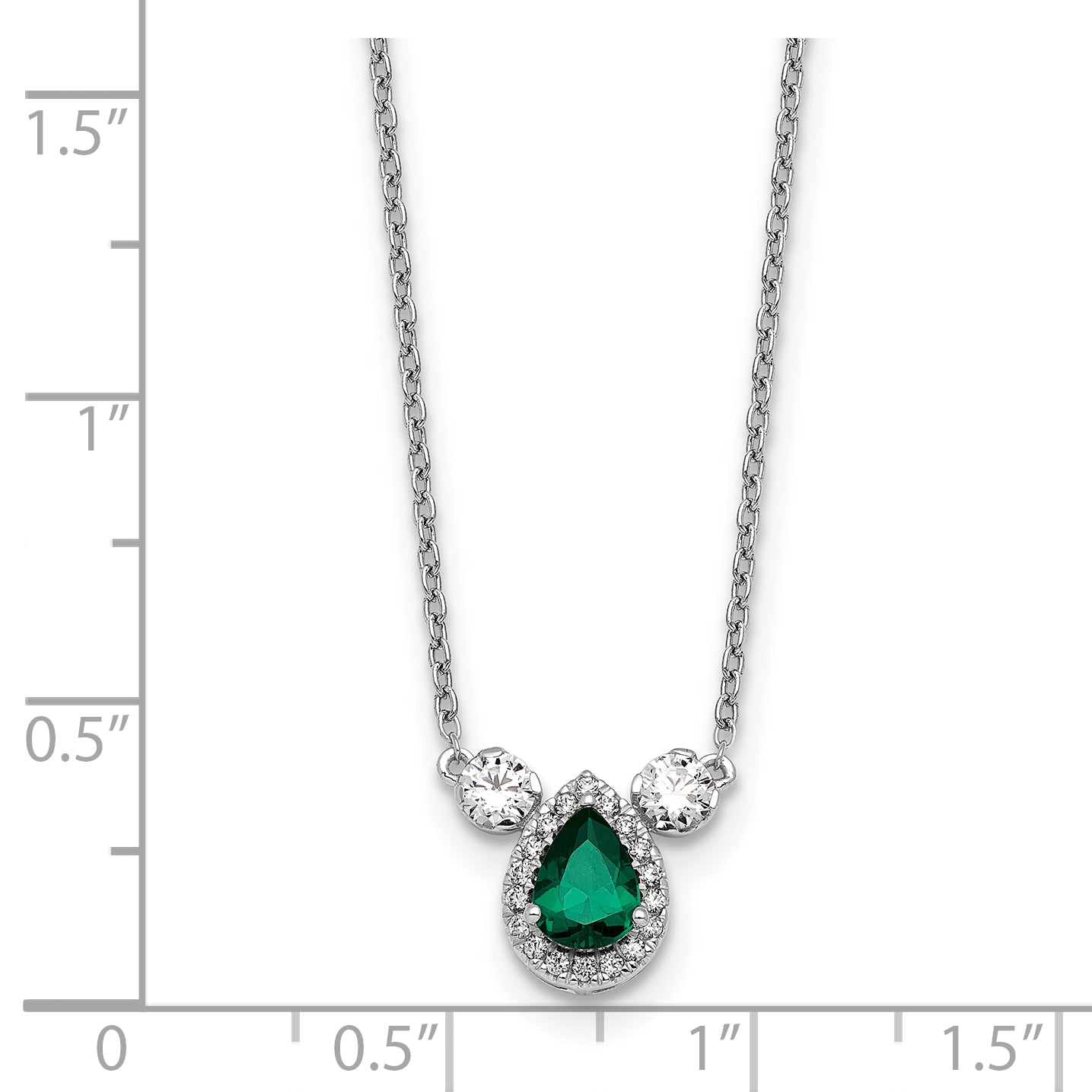 14k White Gold 1/2 carat Lab Grown Diamond VS/SI+ G+ and Created Emerald Complete Three Stone 16 inch Necklace