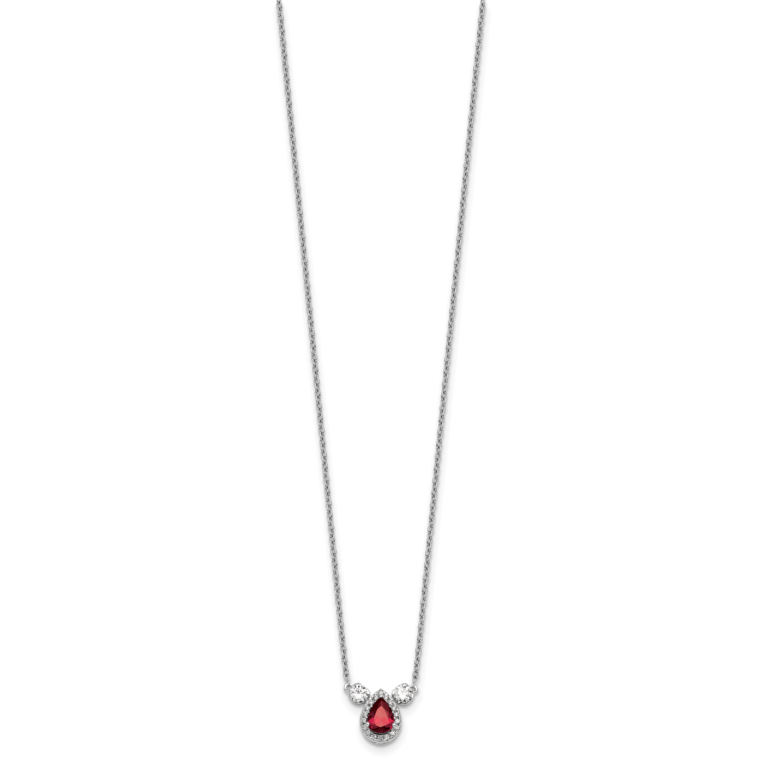 14k White Gold 1/2 carat Lab Grown Diamond VS/SI+ G+ and Created Ruby Complete Three Stone 16 inch Necklace Secondary image