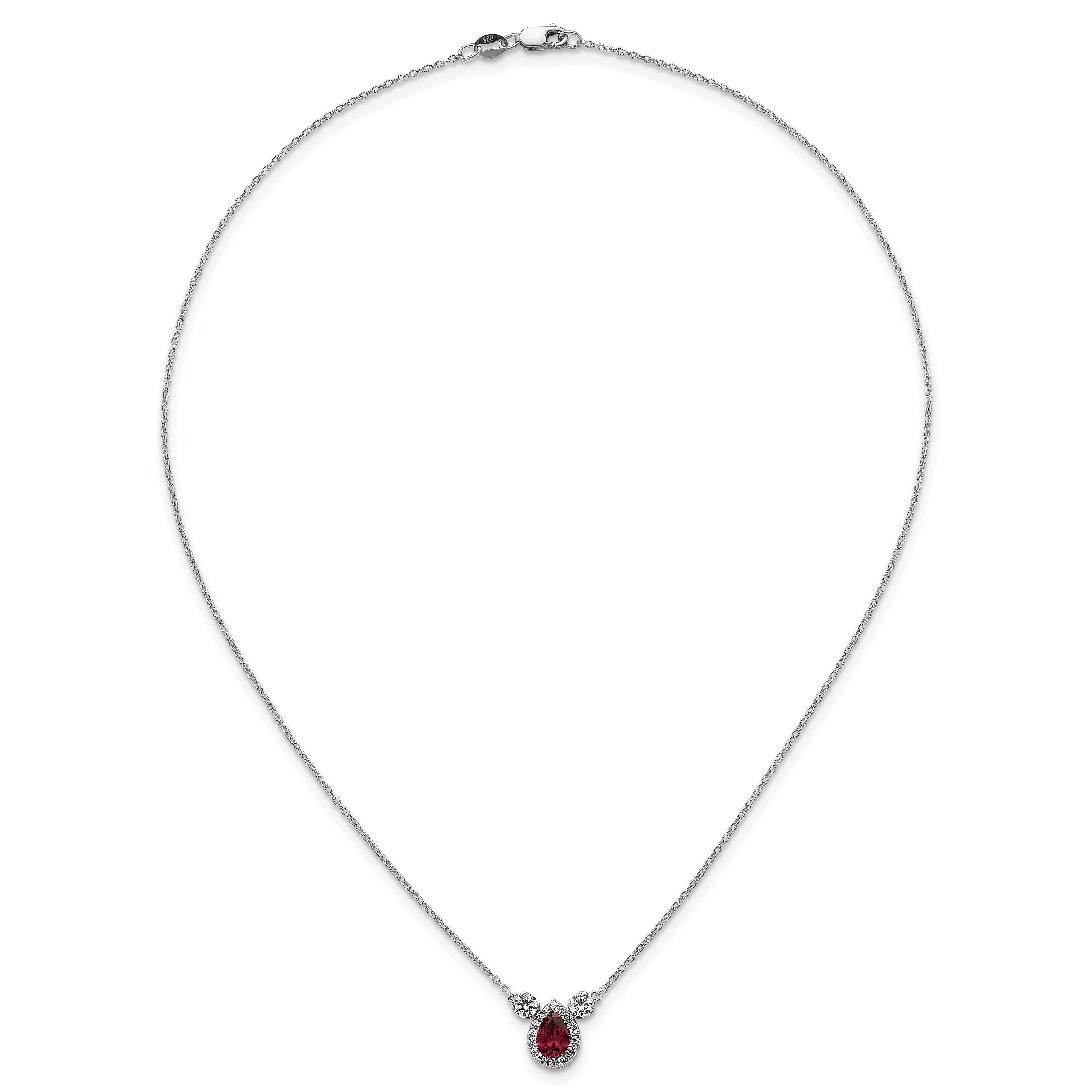 14k White Gold 1/2 carat Lab Grown Diamond VS/SI+ G+ and Created Ruby Complete Three Stone 16 inch Necklace