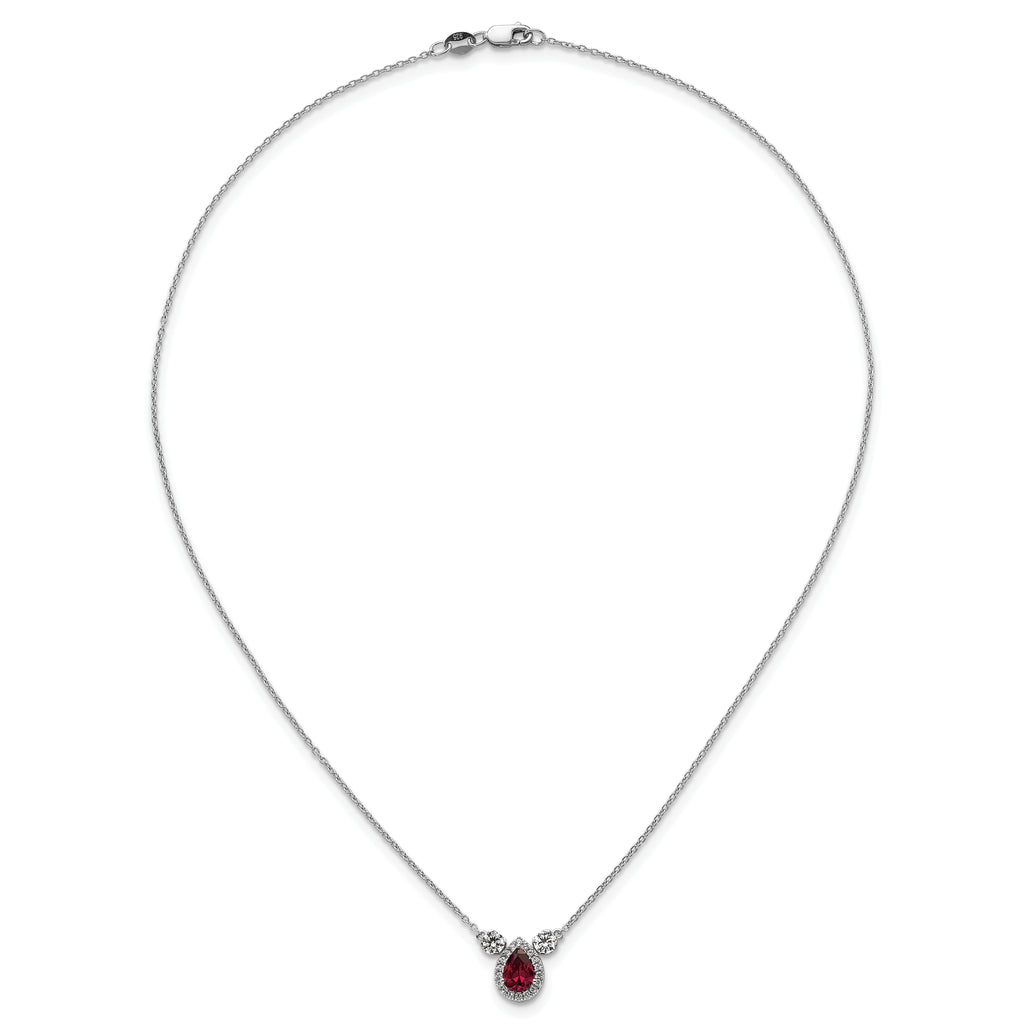 14k White Gold 1/2 carat Lab Grown Diamond VS/SI+ G+ and Created Ruby Complete Three Stone 16 inch Necklace