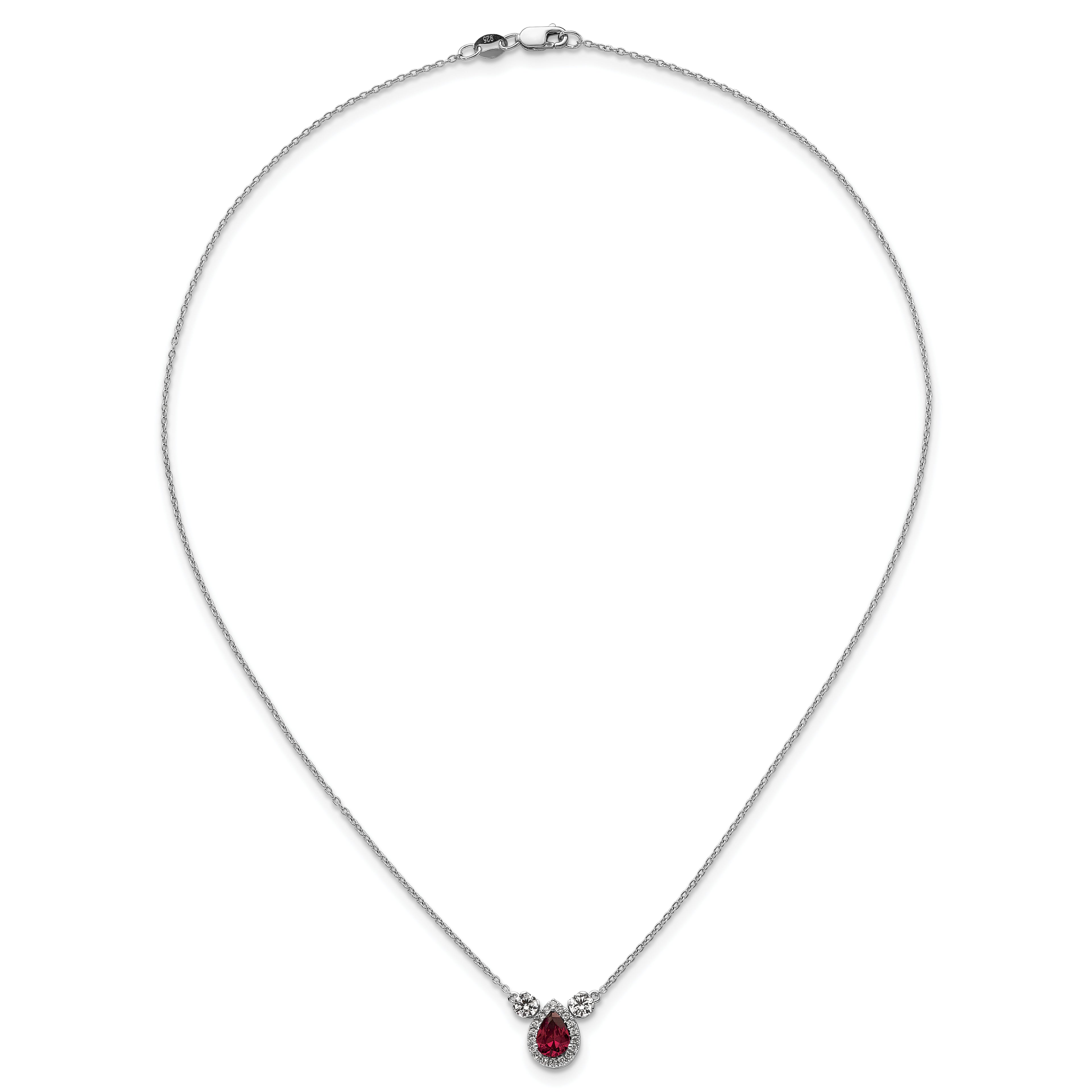 14k White Gold 1/2 carat Lab Grown Diamond VS/SI+ G+ and Created Ruby Complete Three Stone 16 inch Necklace