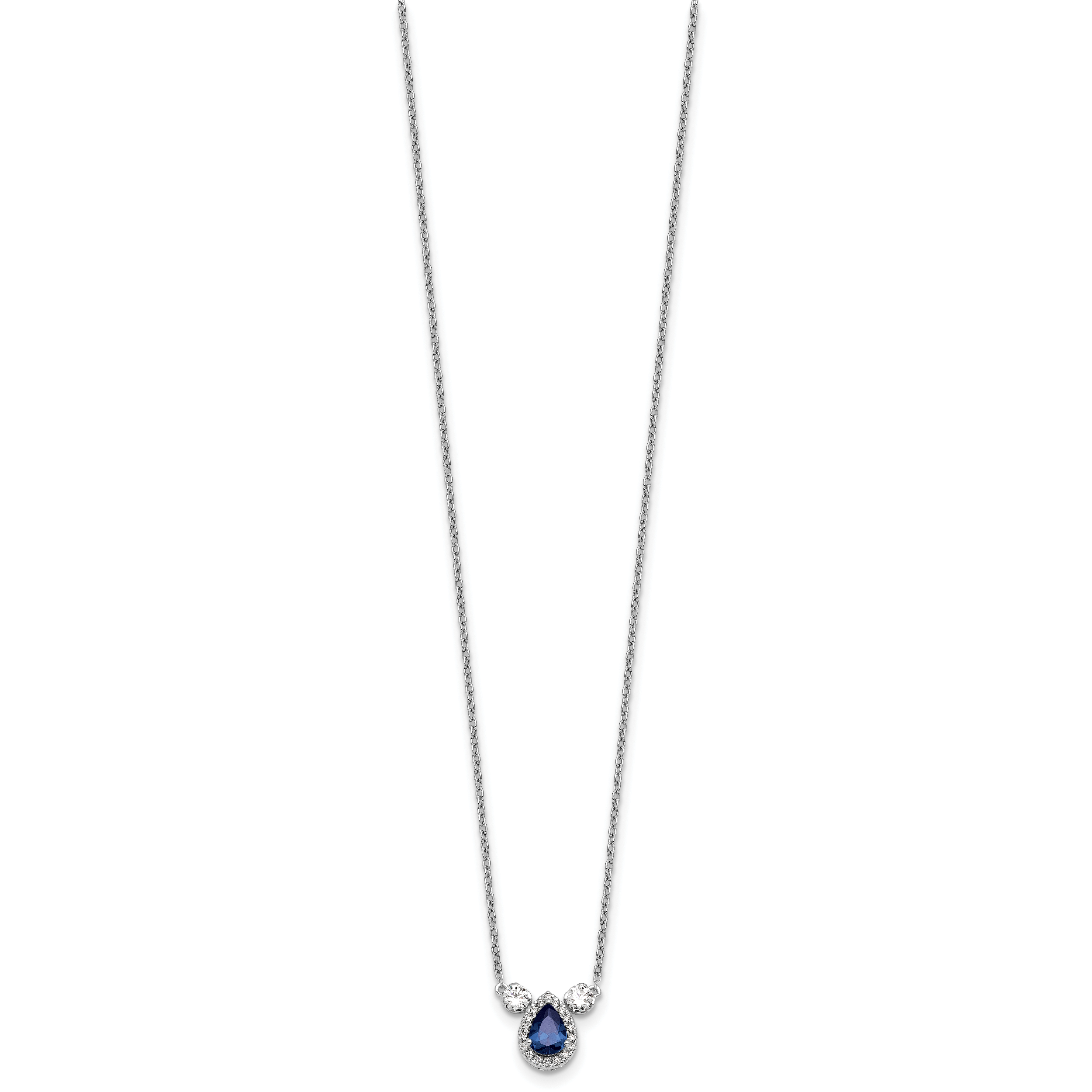 14k White Gold 1/2 carat Lab Grown Diamond VS/SI+ G+ and Created Sapphire Complete Three Stone 16 inch Necklace