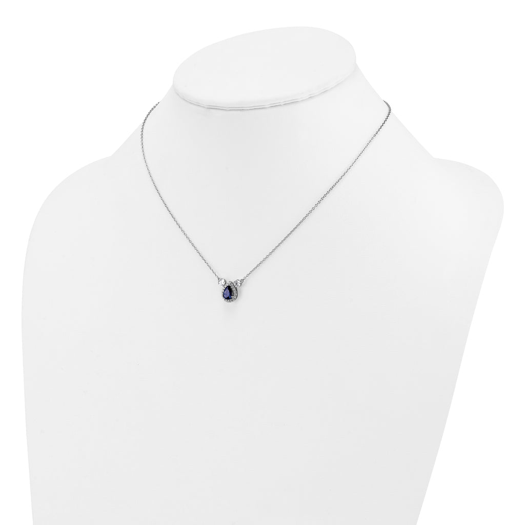 14k White Gold 1/2 carat Lab Grown Diamond VS/SI+ G+ and Created Sapphire Complete Three Stone 16 inch Necklace
