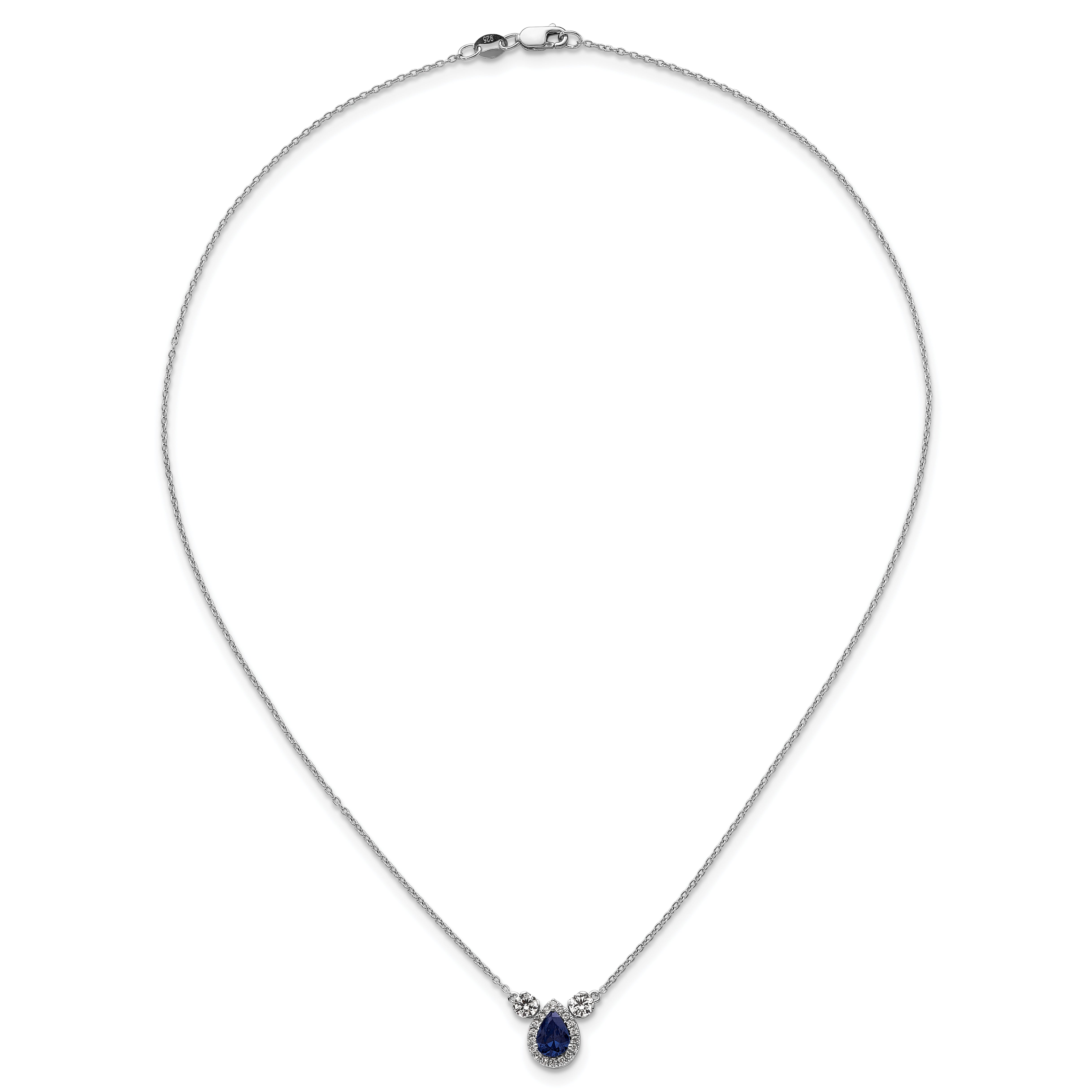 14k White Gold 1/2 carat Lab Grown Diamond VS/SI+ G+ and Created Sapphire Complete Three Stone 16 inch Necklace