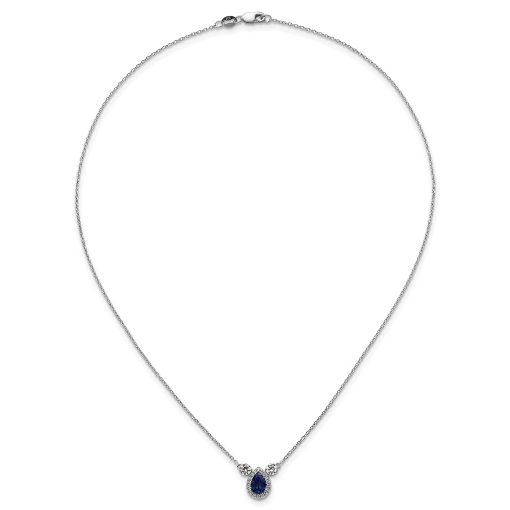 14k White Gold 1/2 carat Lab Grown Diamond VS/SI+ G+ and Created Sapphire Complete Three Stone 16 inch Necklace
