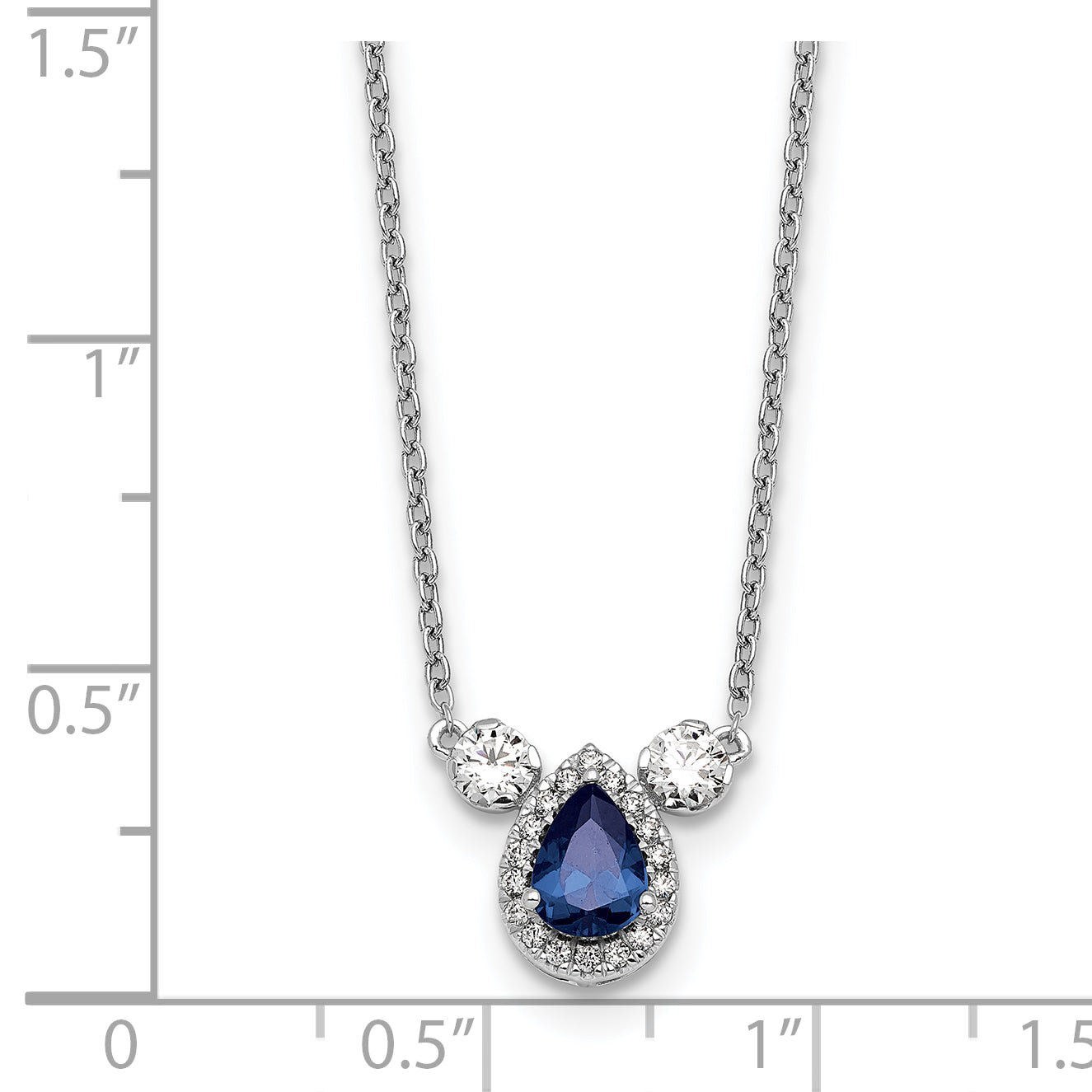 14k White Gold 1/2 carat Lab Grown Diamond VS/SI+ G+ and Created Sapphire Complete Three Stone 16 inch Necklace