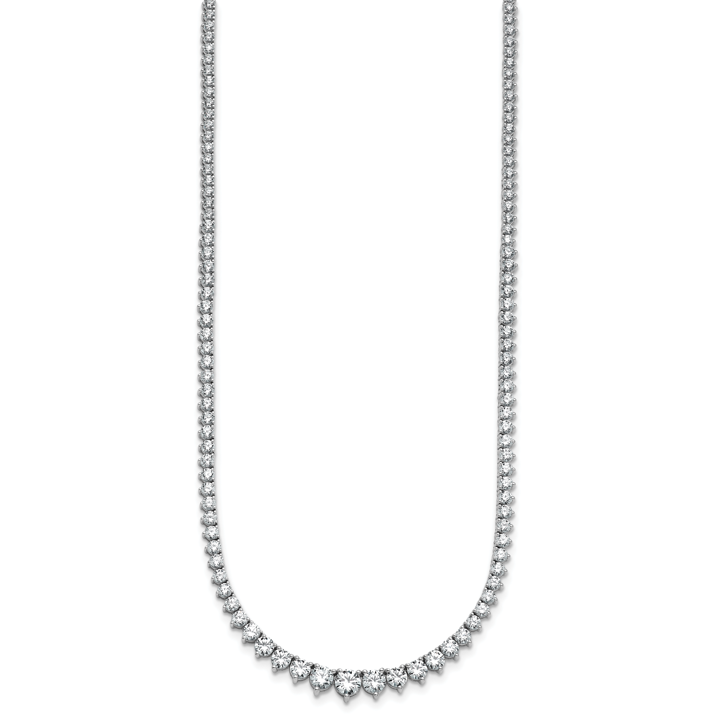 14k White Gold 10 carat Lab Grown Diamond VS+ F+ Complete Round 16 inch Graduated Tennis Necklace