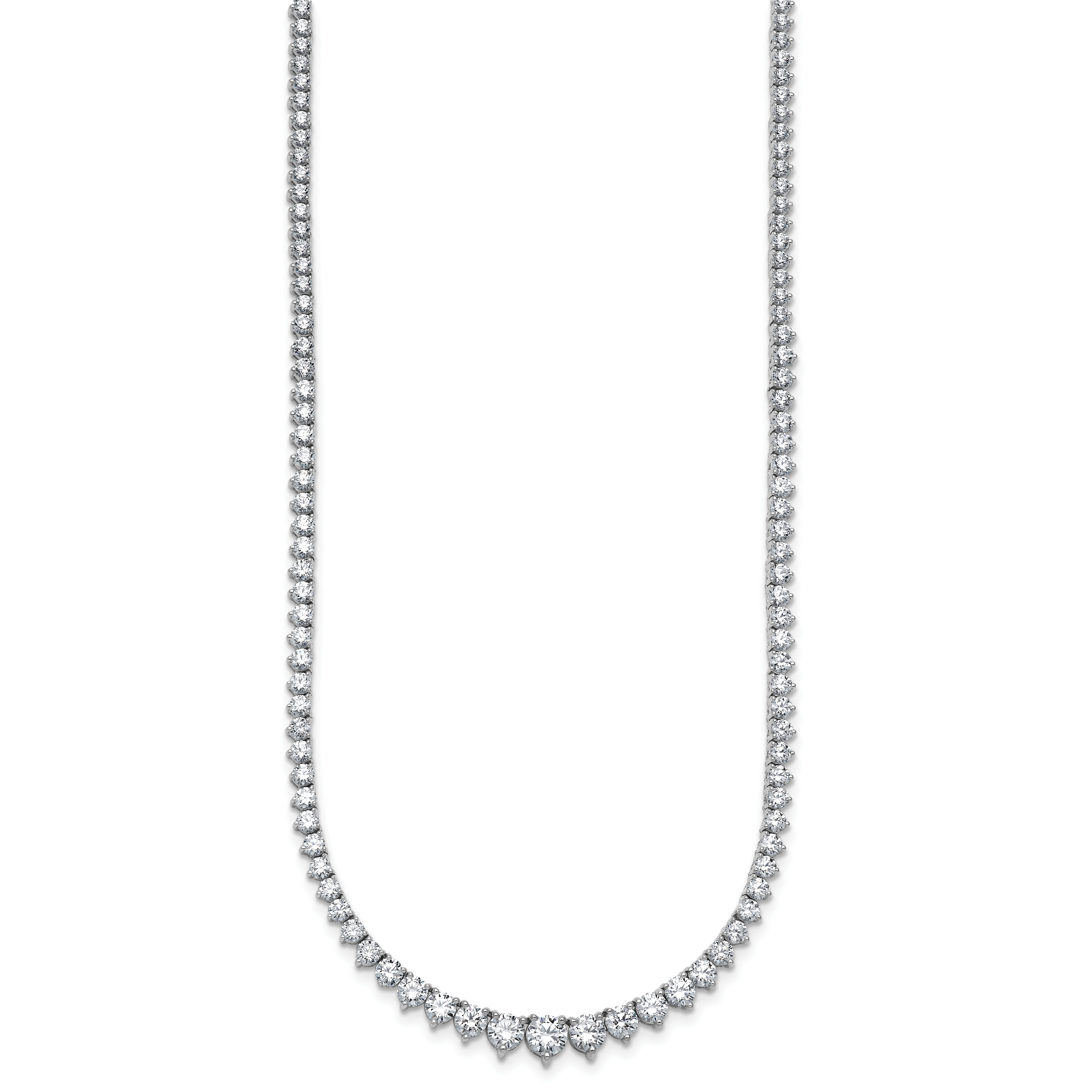 14k White Gold 10 7/8 carat Certified Lab Grown Diamond VS+ F+ Complete Round 18 inch Graduated Tennis Necklace