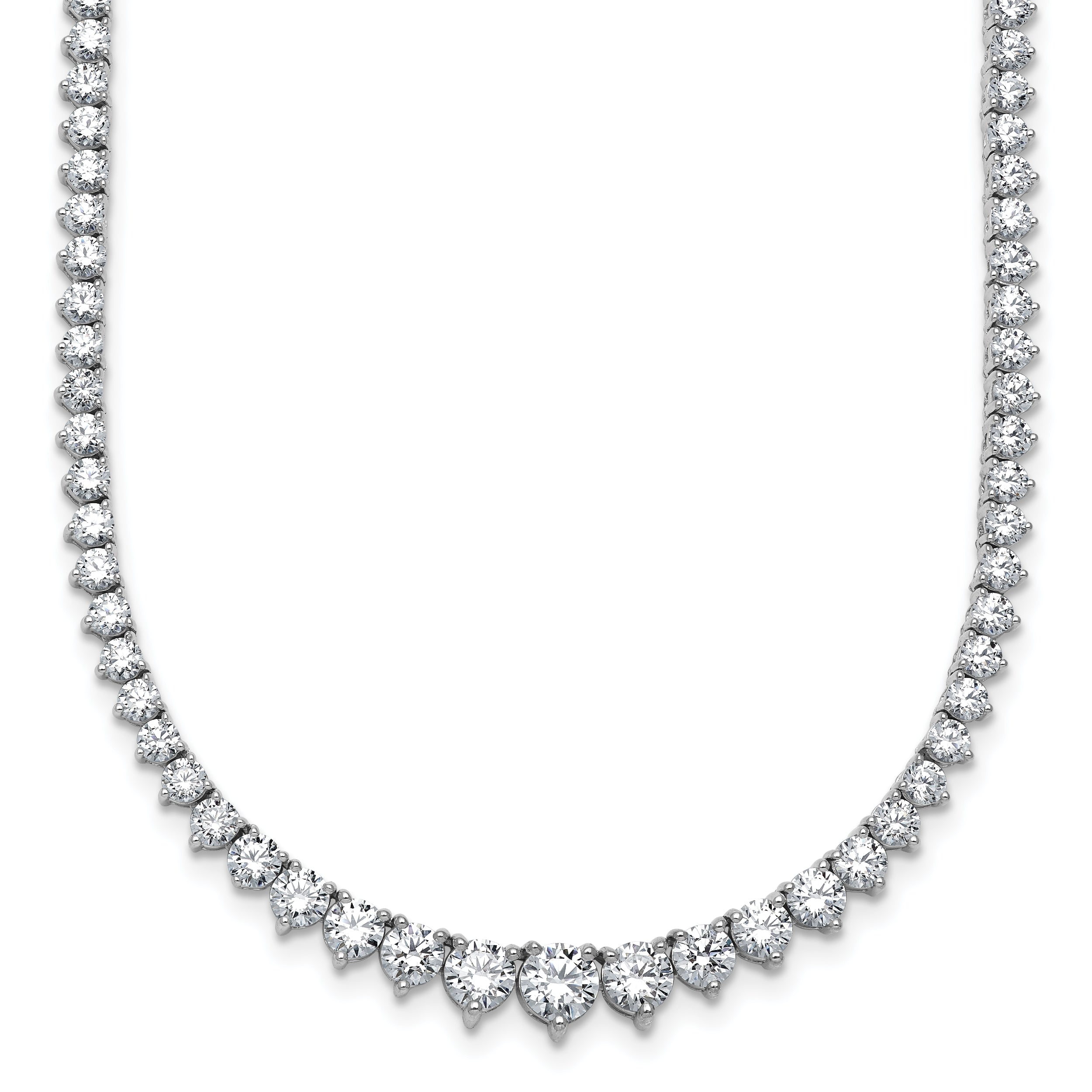 14k White Gold 10 7/8 carat Lab Grown Diamond VS/SI+ G+ Complete Round 18 inch Graduated Tennis Necklace