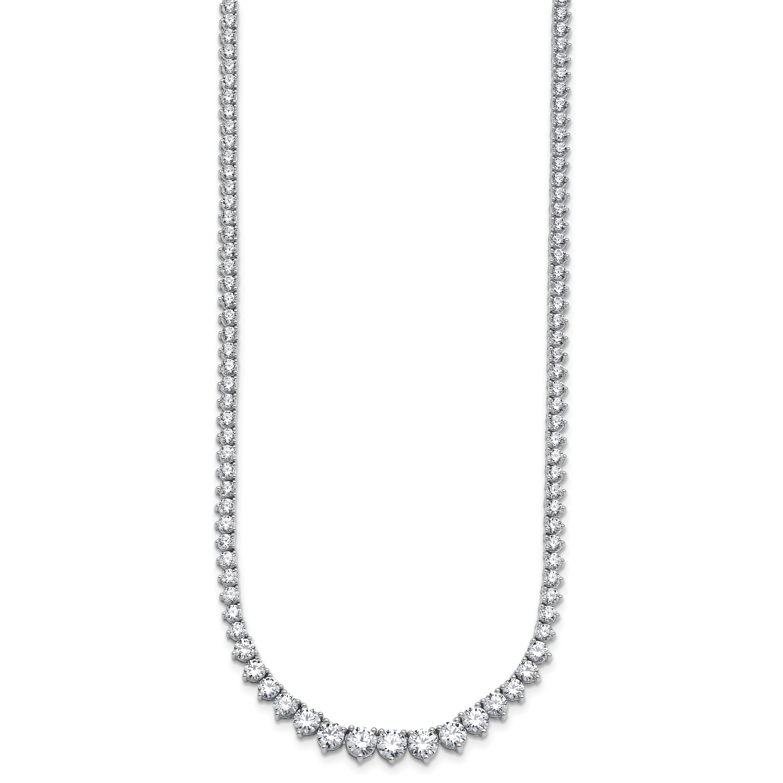 14k White Gold 15 carat Certified Lab Grown Diamond VS/SI+ G+ Complete Round 16 inch Graduated Tennis Necklace