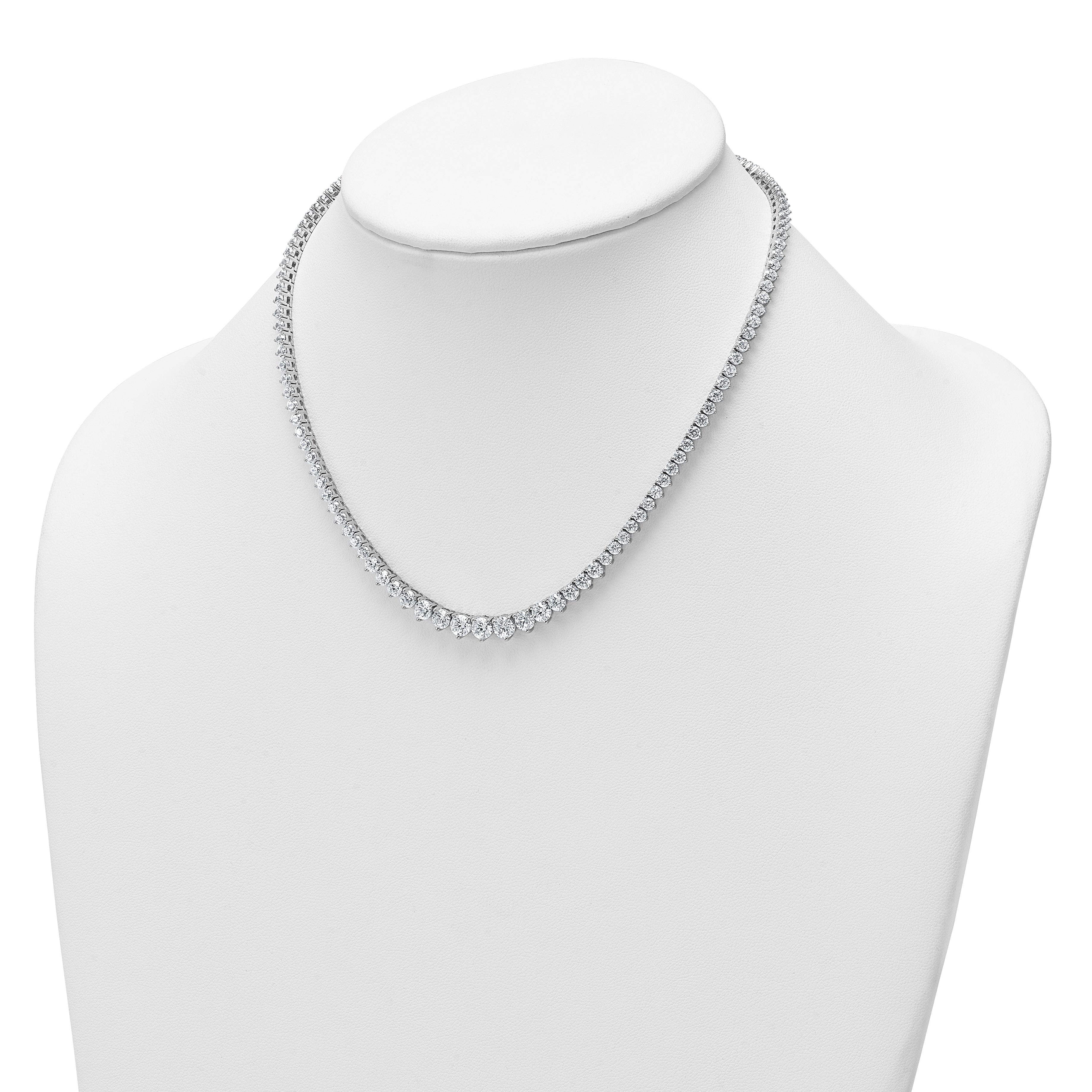 14k White Gold 15 carat Certified Lab Grown Diamond VS+ F+ Complete Round 16 inch Graduated Tennis Necklace