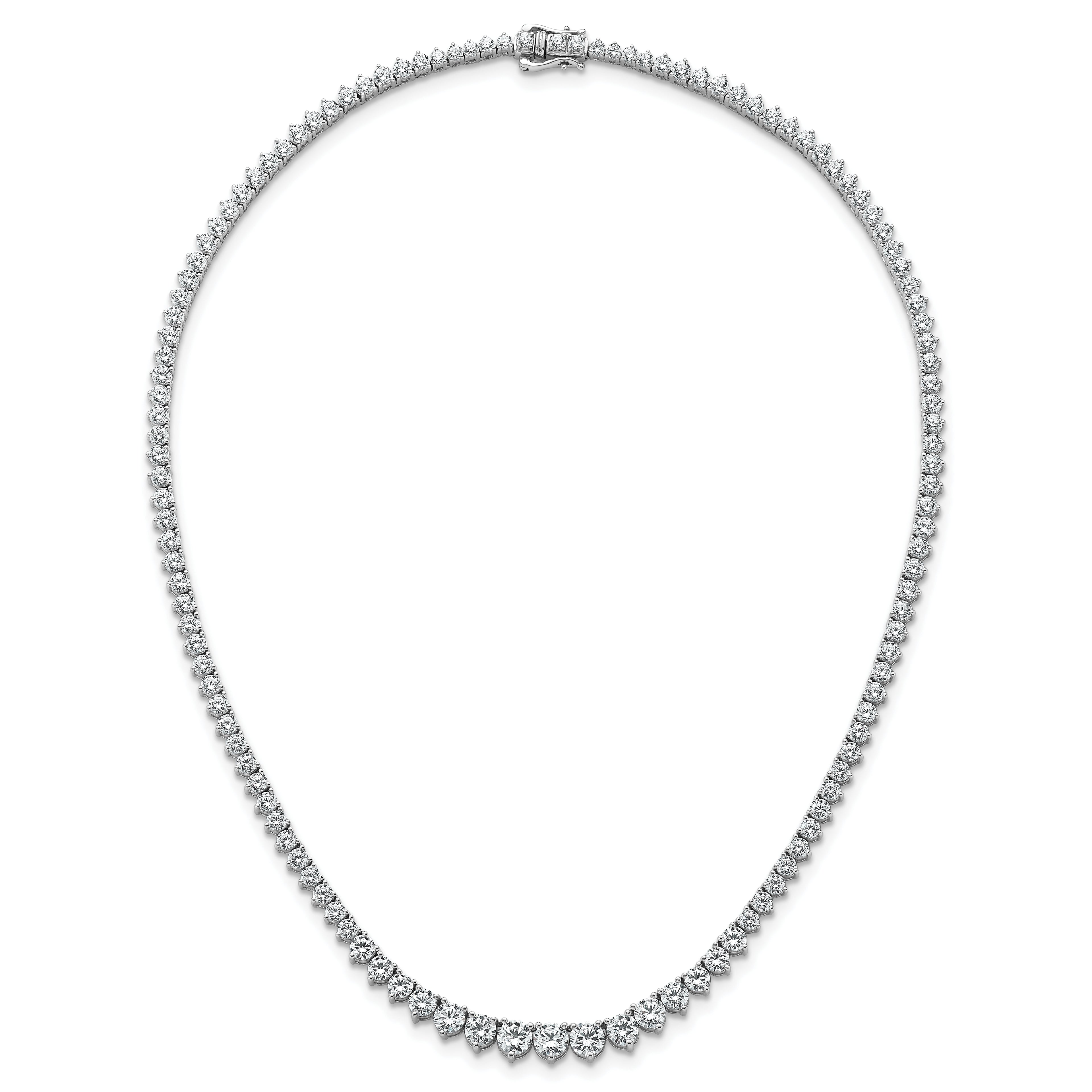 14k White Gold 15 carat Certified Lab Grown Diamond VS/SI+ G+ Complete Round 16 inch Graduated Tennis Necklace