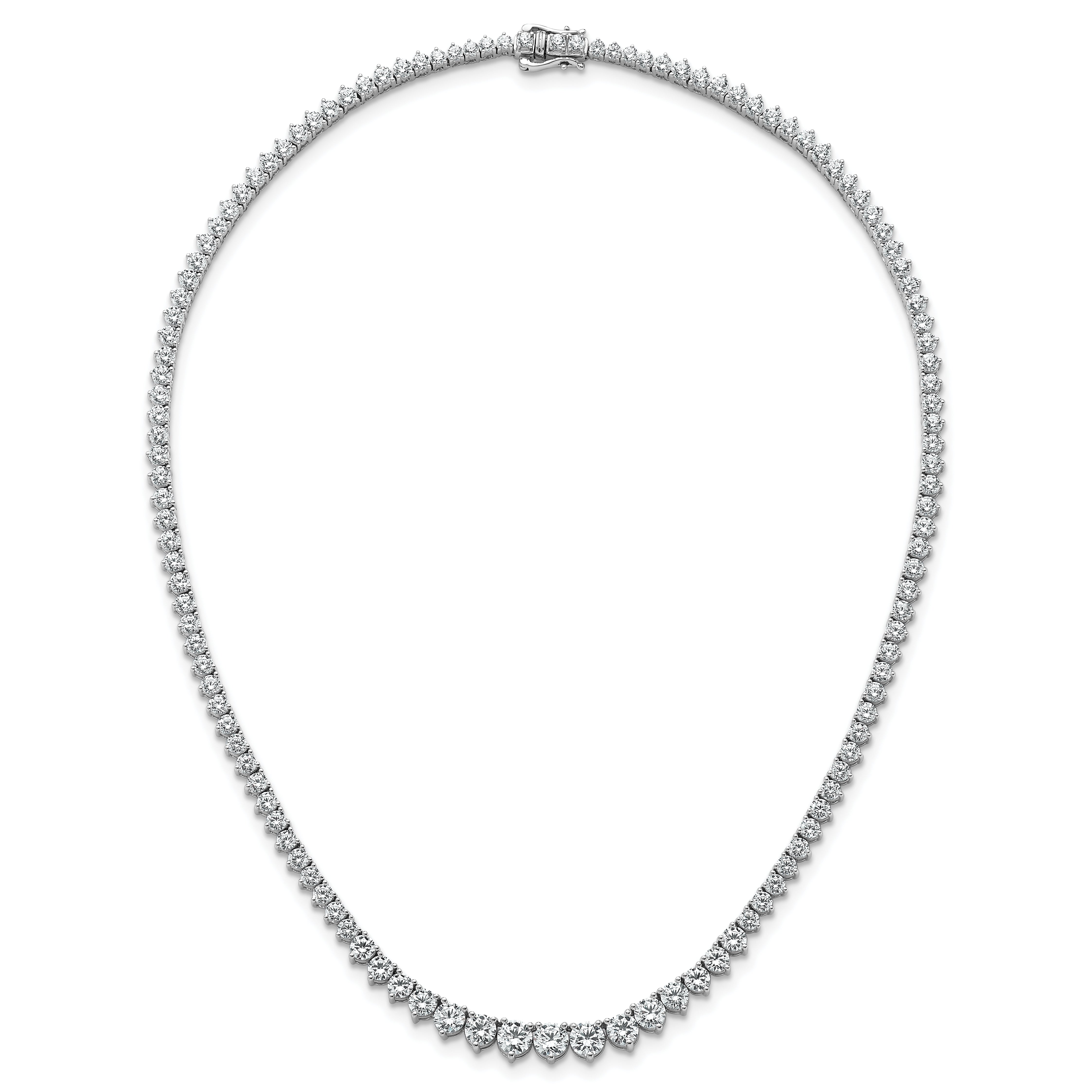 14k White Gold 15 carat Lab Grown Diamond VS+ F+ Complete Round 16 inch Graduated Tennis Necklace