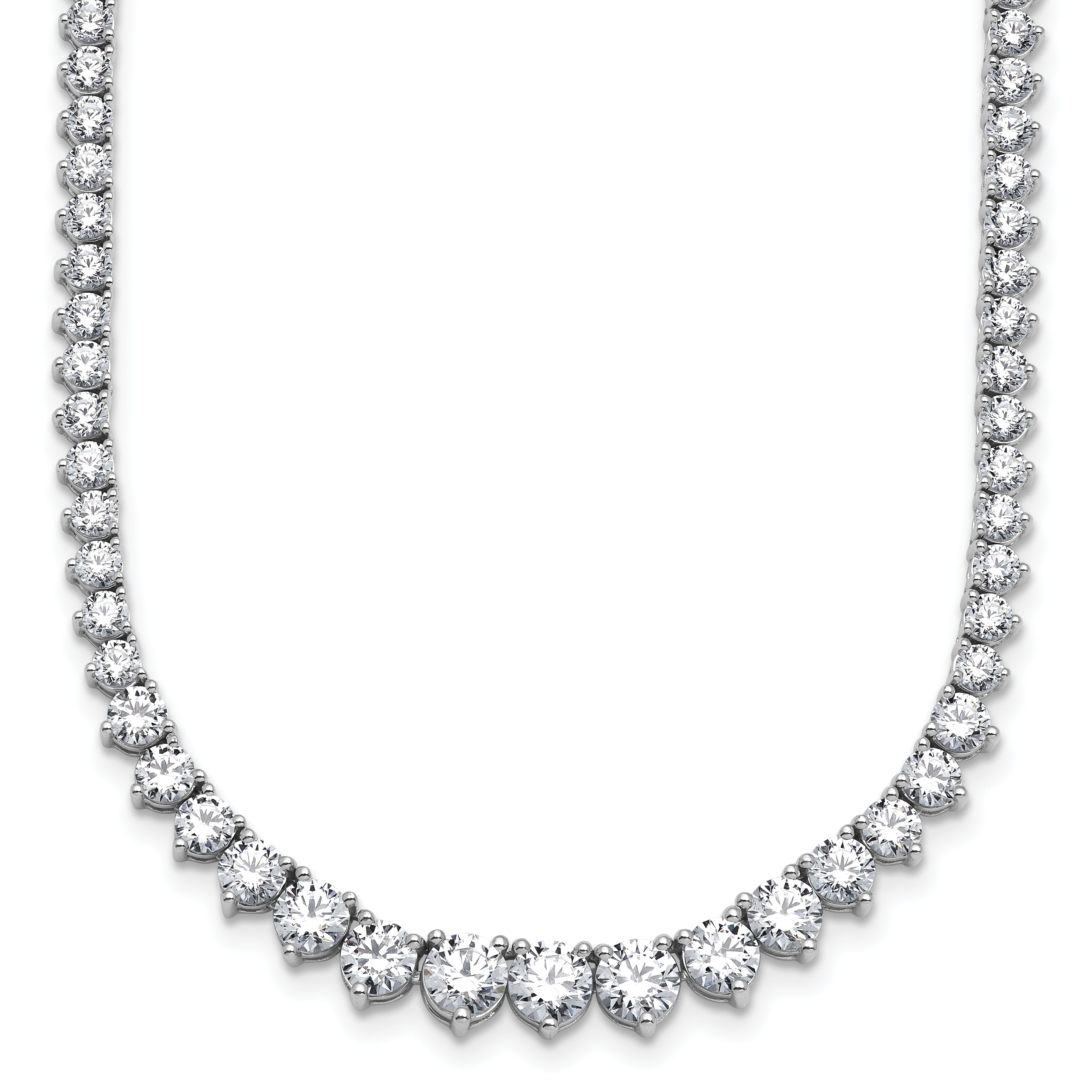 14k White Gold 15 carat Lab Grown Diamond VS+ F+ Complete Round 16 inch Graduated Tennis Necklace