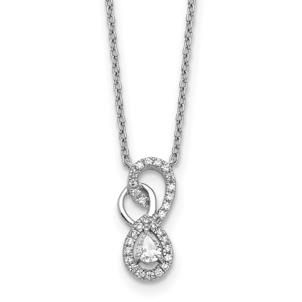 14K White Gold Polished 1/4 carat Diamond Fancy Infinity 18 inch Necklace