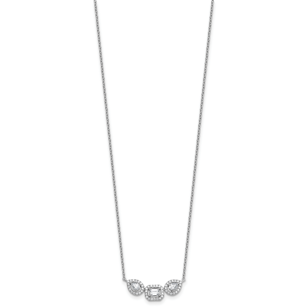 14k White Gold 3/4 carat Lab Grown Diamond VS+ F+ Complete 18 inch Three Stone Fashion Necklace