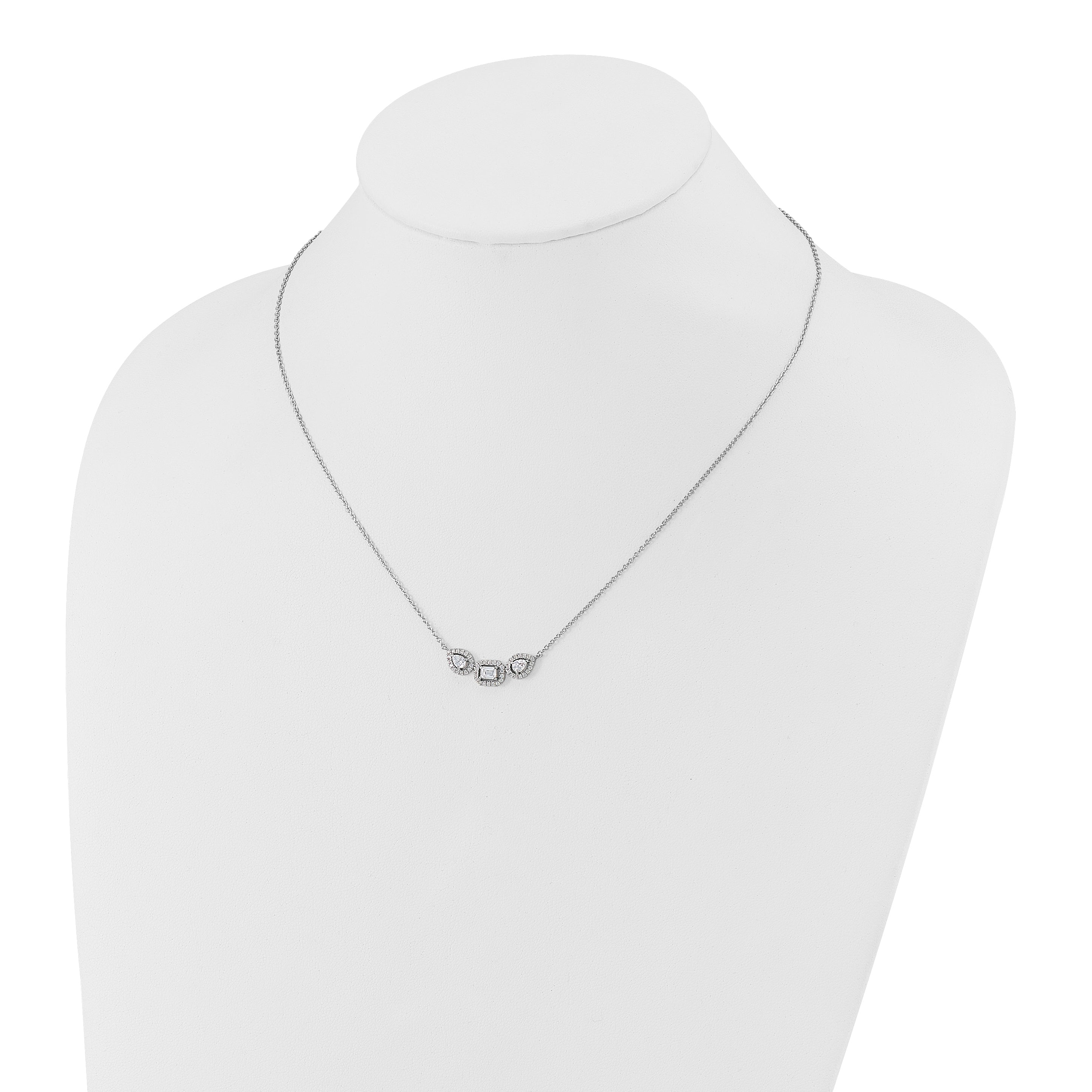 14k White Gold 3/4 carat Lab Grown Diamond VS+ F+ Complete 18 inch Three Stone Fashion Necklace