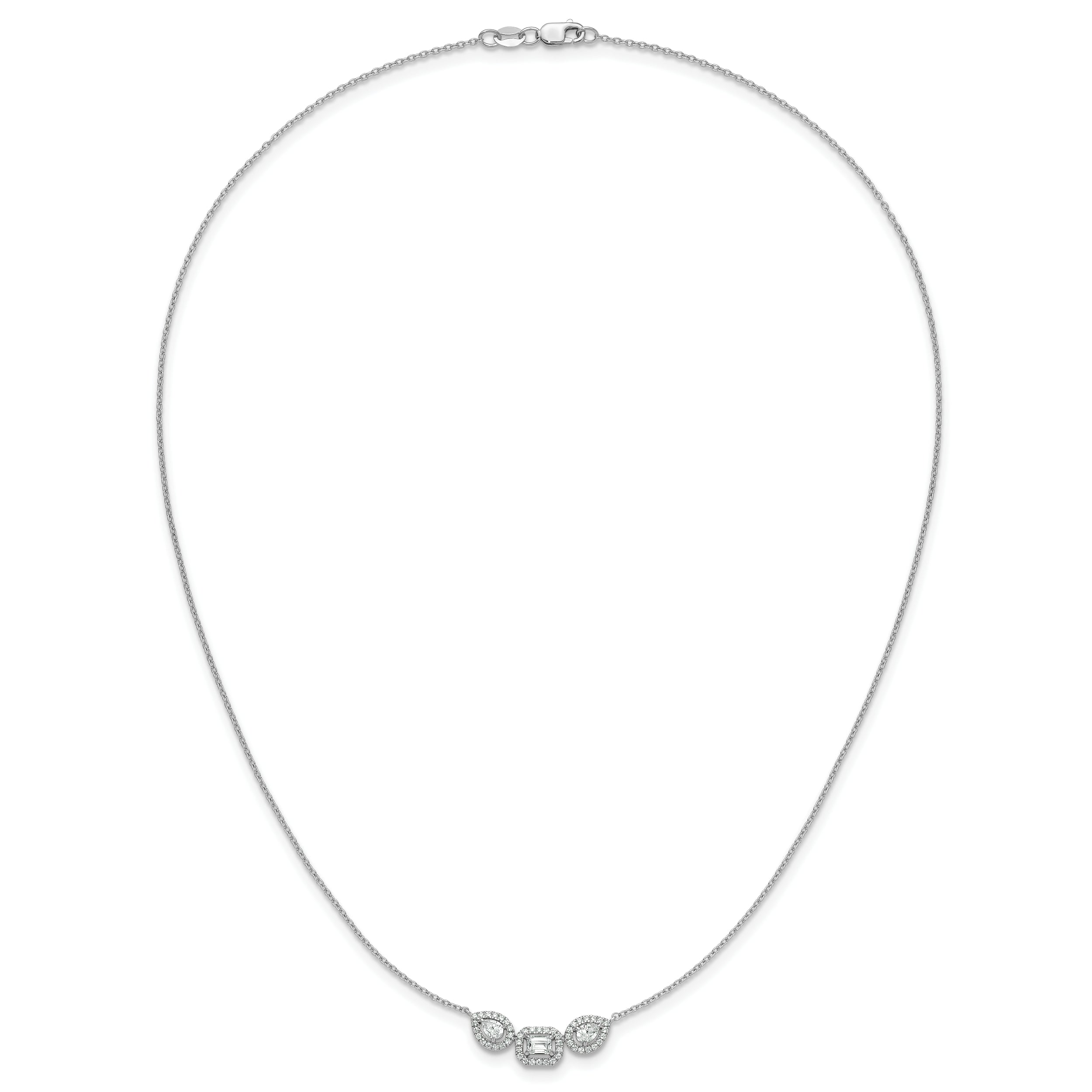 14k White Gold 3/4 carat Lab Grown Diamond VS+ F+ Complete 18 inch Three Stone Fashion Necklace