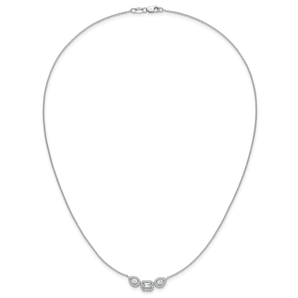 14k White Gold 3/4 carat Lab Grown Diamond VS+ F+ Complete 18 inch Three Stone Fashion Necklace