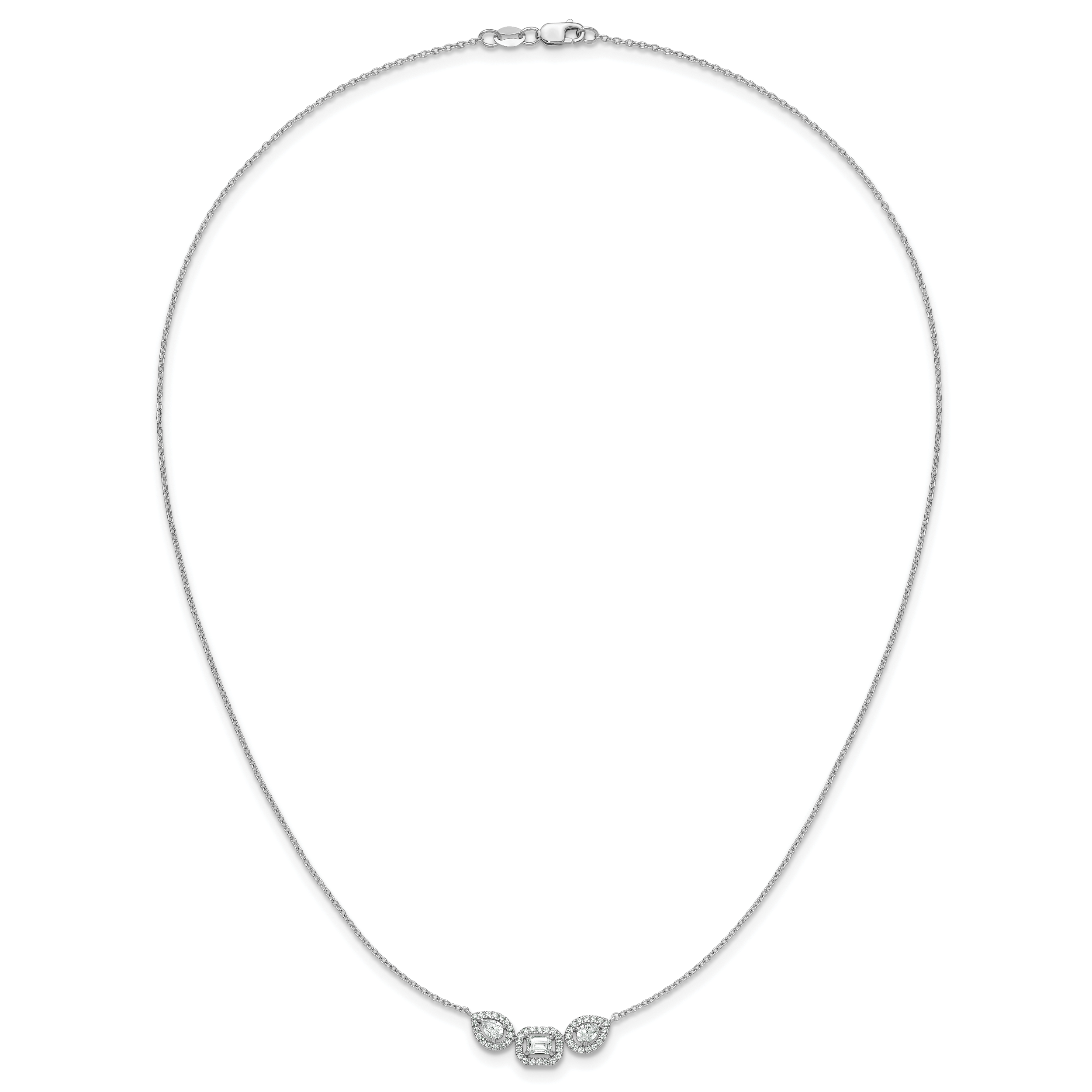 14k White Gold 3/4 carat Lab Grown Diamond VS+ F+ Complete 18 inch Three Stone Fashion Necklace