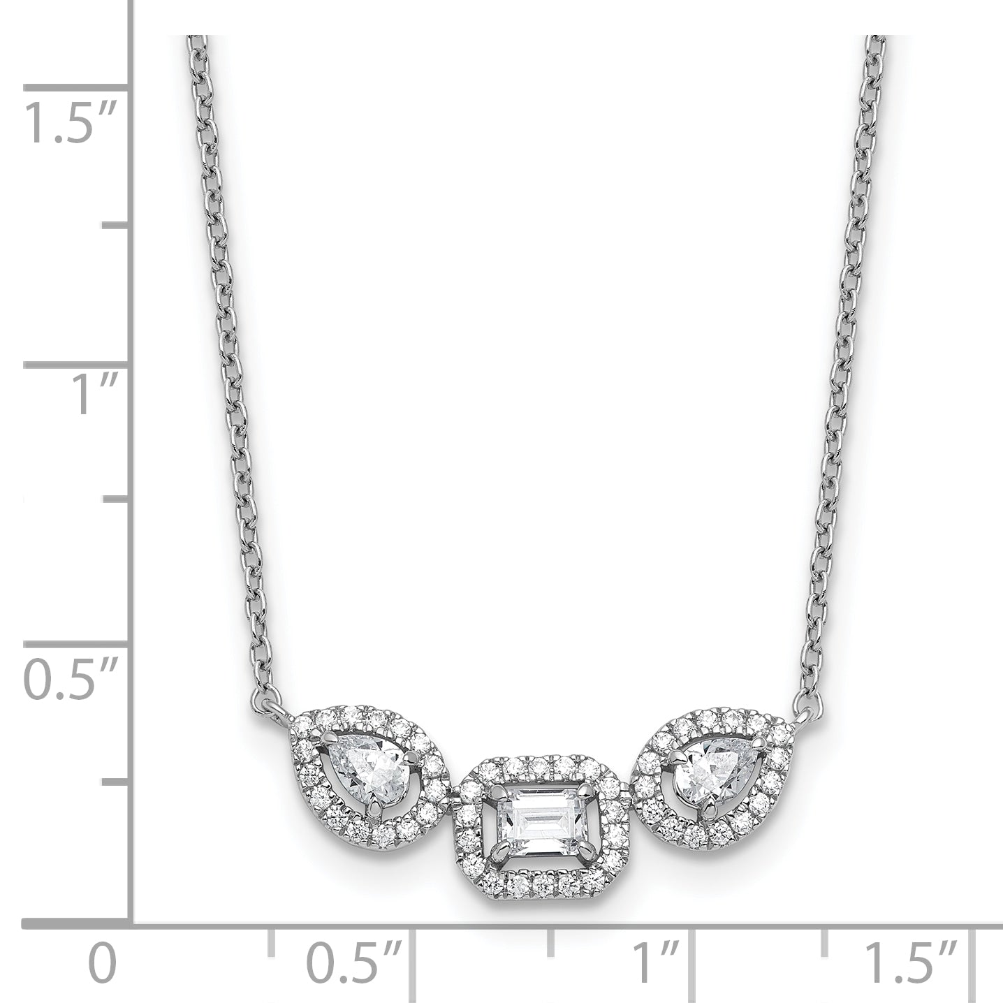 14k White Gold 3/4 carat Lab Grown Diamond VS+ F+ Complete 18 inch Three Stone Fashion Necklace