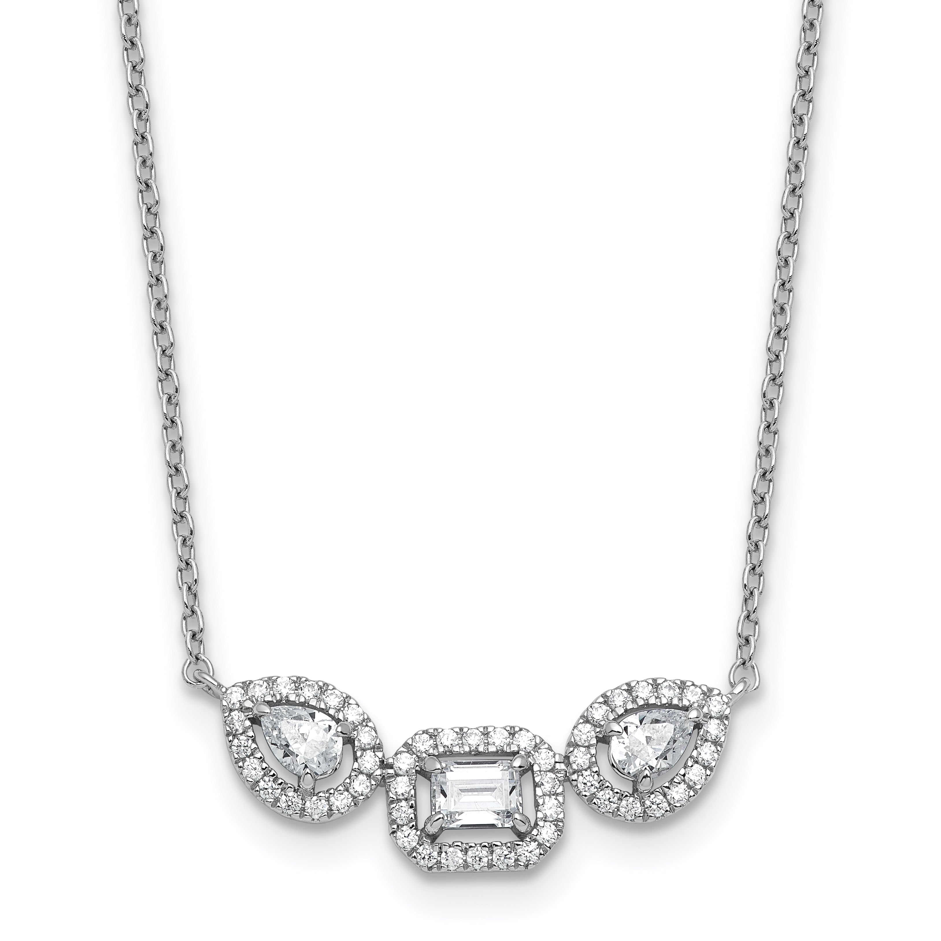 14k White Gold 3/4 carat Lab Grown Diamond VS+ F+ Complete 18 inch Three Stone Fashion Necklace
