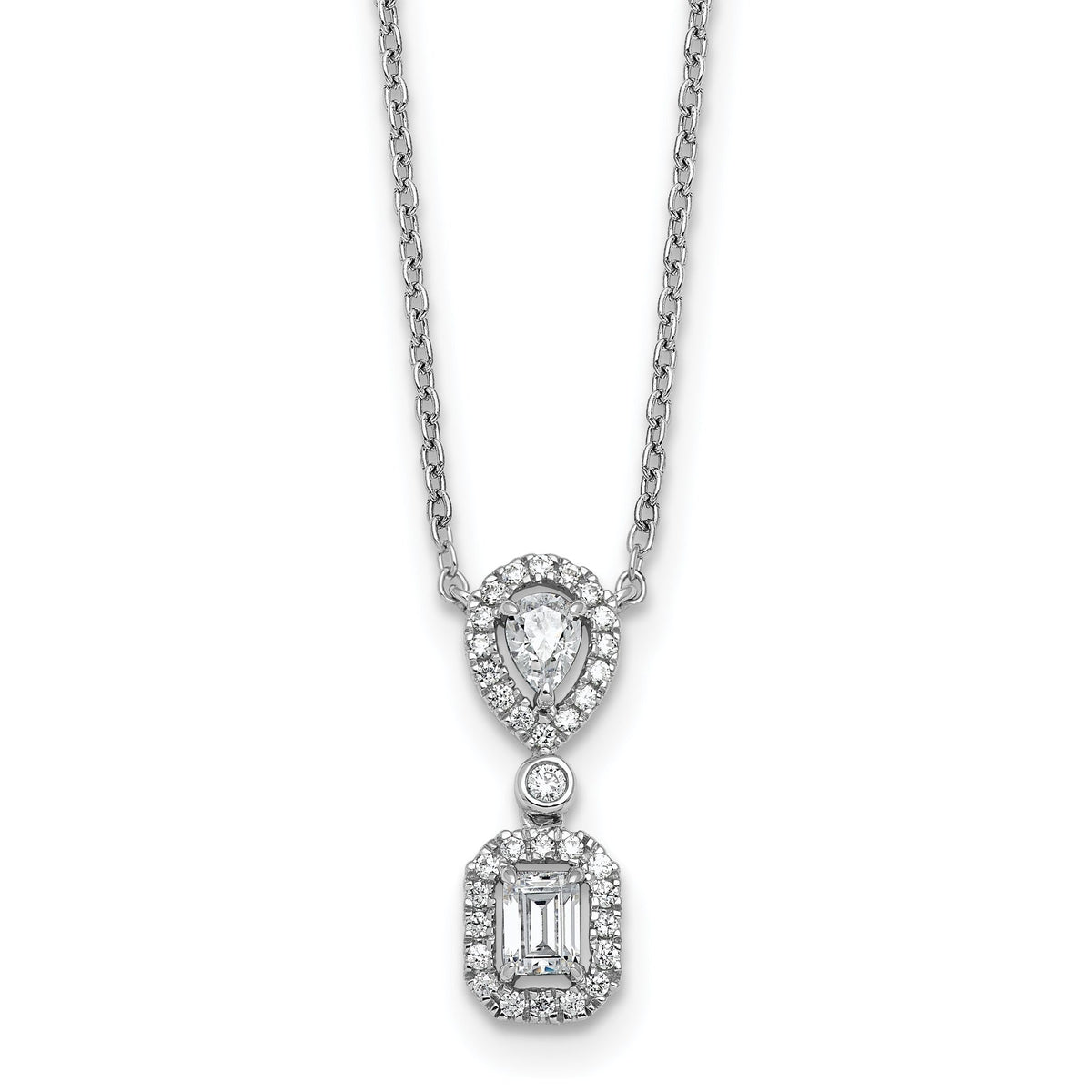 Lab-Grown Diamond Halo Dangle Necklace in 14K White Gold (1/2 ct. tw.), 18 Inch - Sophia Jewelers Main image