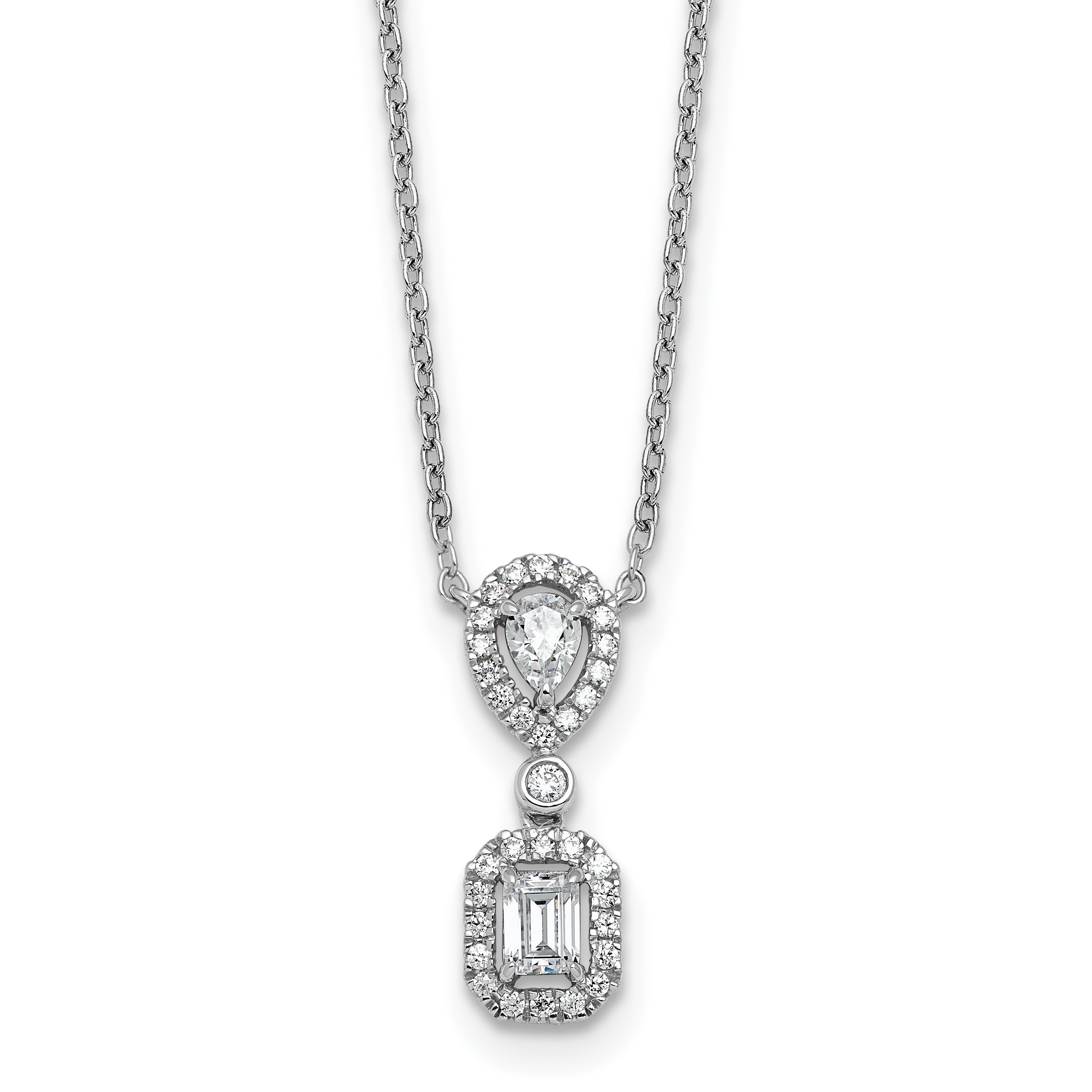 14k White Gold 1/2 carat Lab Grown Diamond VS+ F+ Complete 18 inch Halo Dangle Fashion Necklace Main image