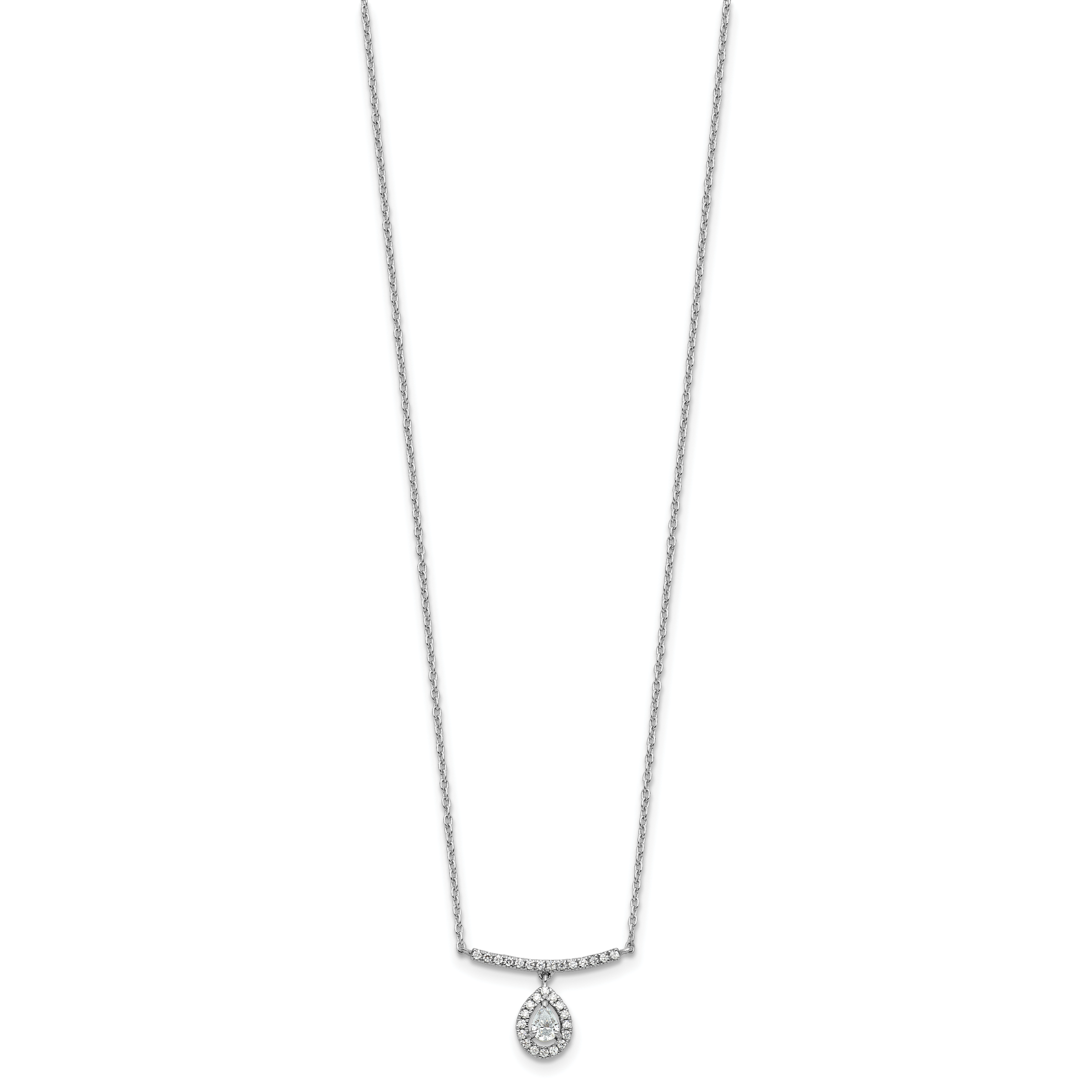 14K White Gold 1/4 carat Diamond Bar with Dangle Pear Halo 18 inch Necklace Secondary image