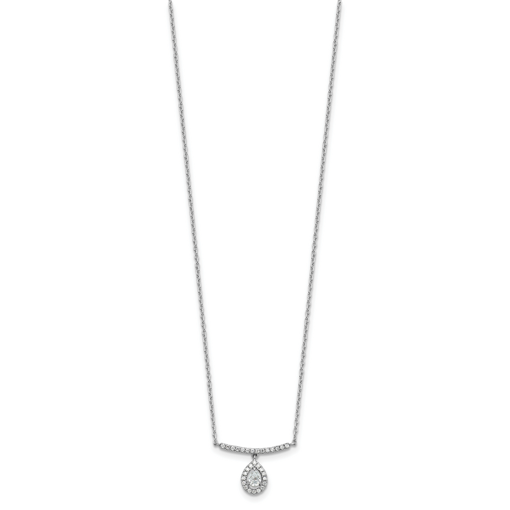 14K White Gold 1/4 carat Diamond Bar with Dangle Pear Halo 18 inch Necklace