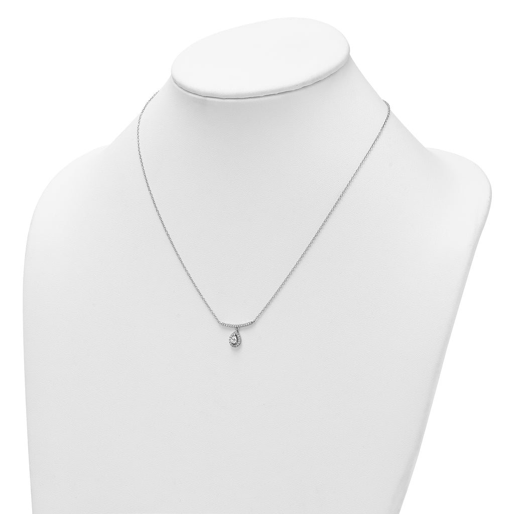 14K White Gold 1/4 carat Diamond Bar with Dangle Pear Halo 18 inch Necklace