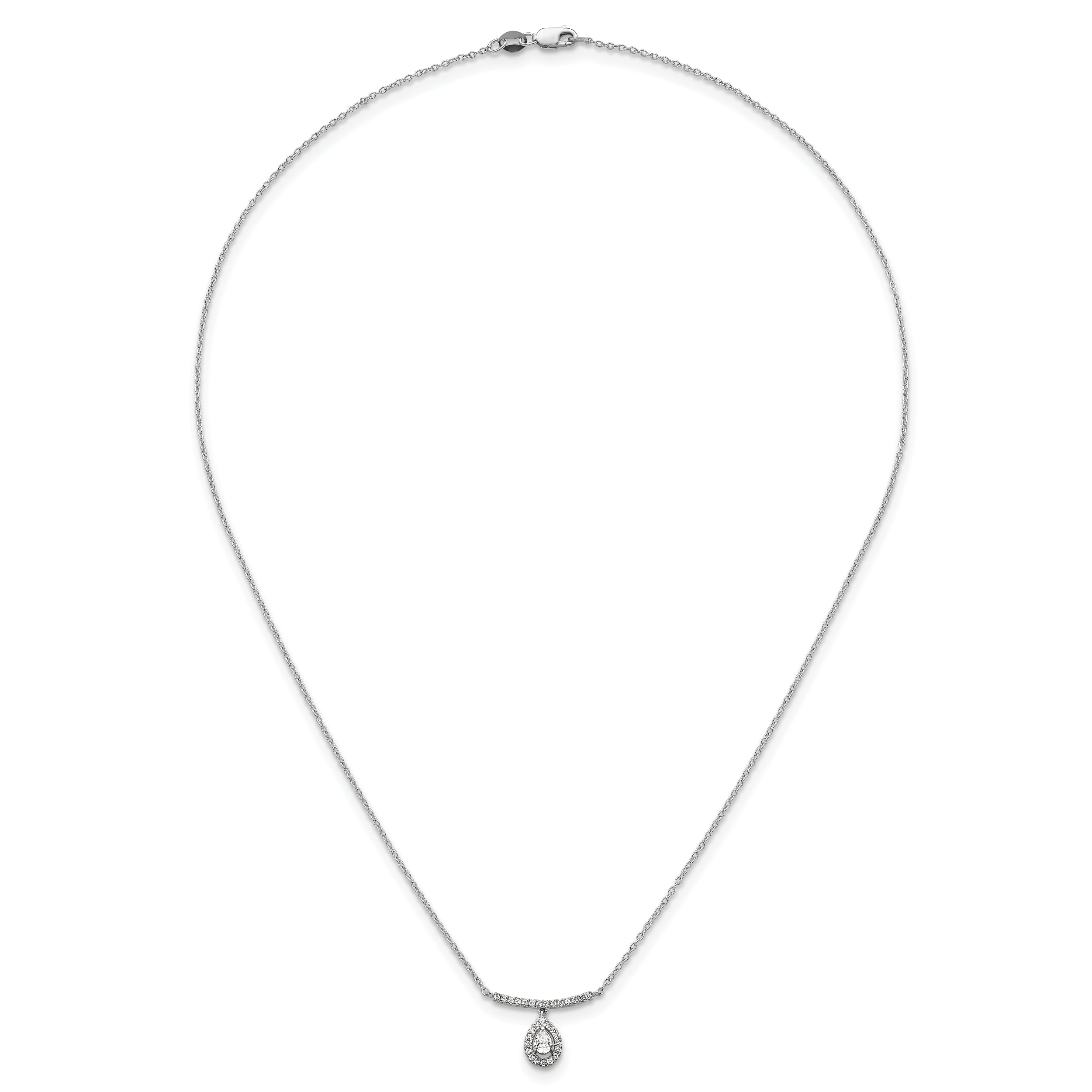 14K White Gold 1/4 carat Diamond Bar with Dangle Pear Halo 18 inch Necklace