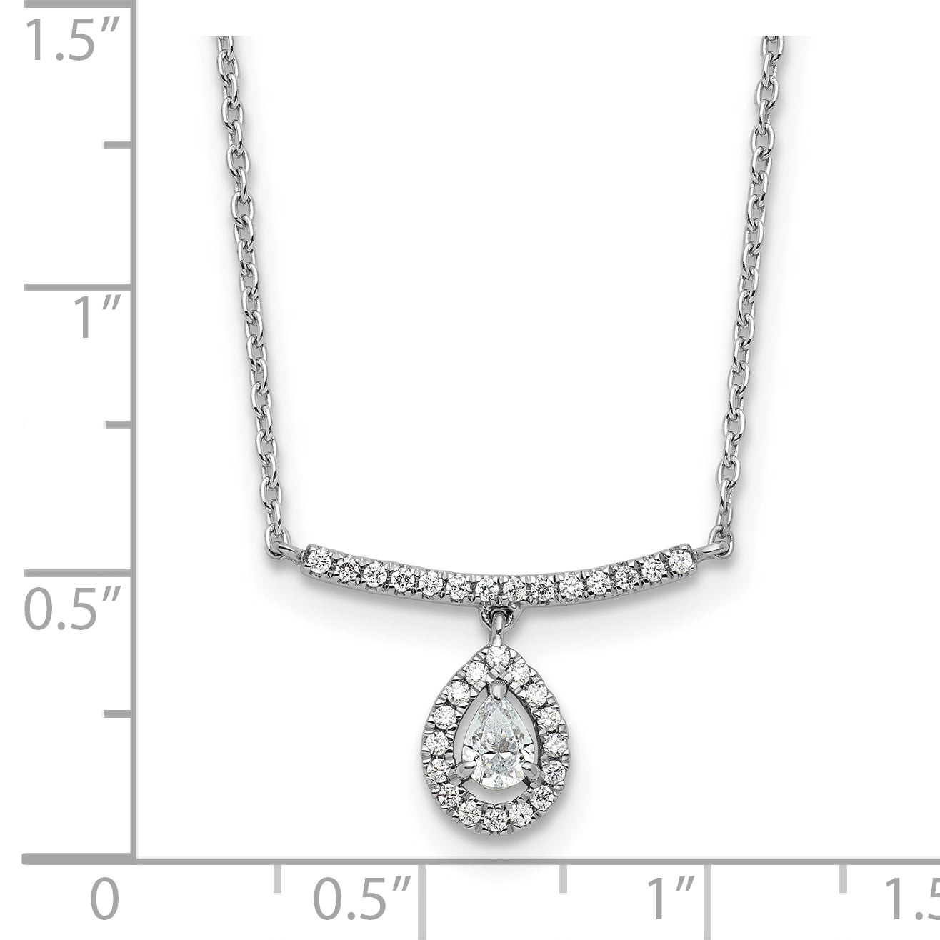 14K White Gold 1/4 carat Diamond Bar with Dangle Pear Halo 18 inch Necklace