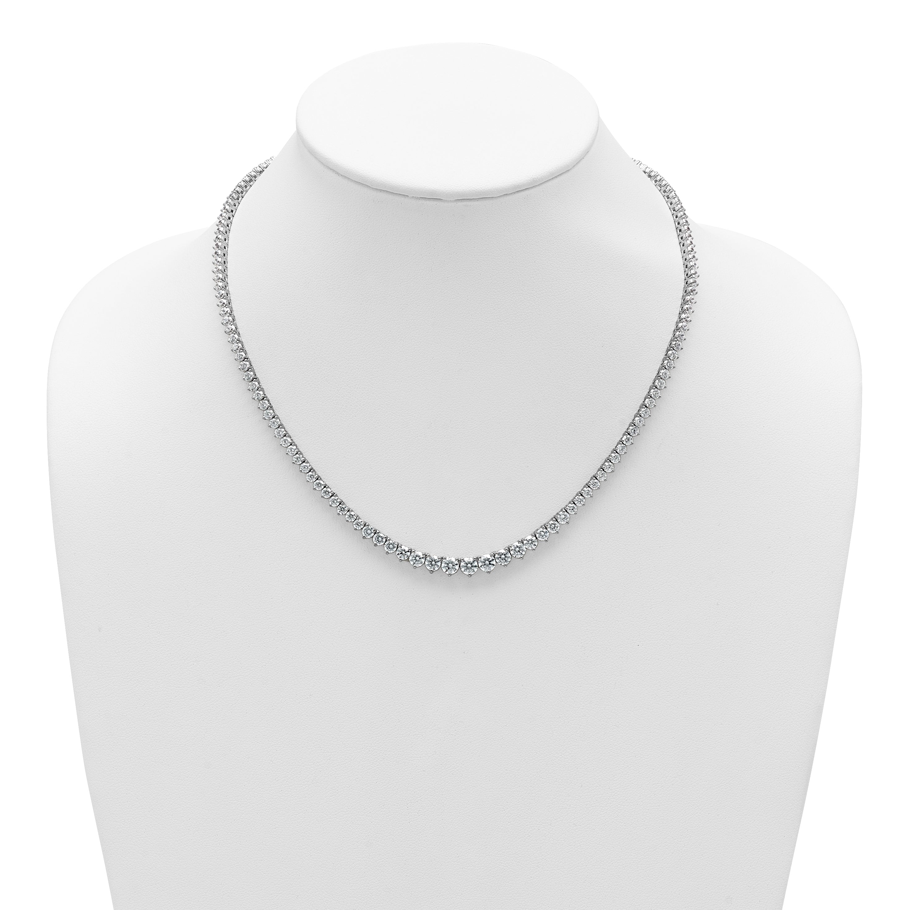 14k White Gold 16 1/3 carat Certified Lab Grown Diamond VS+ F+ Complete Round 18 inch Graduated Tennis Necklace