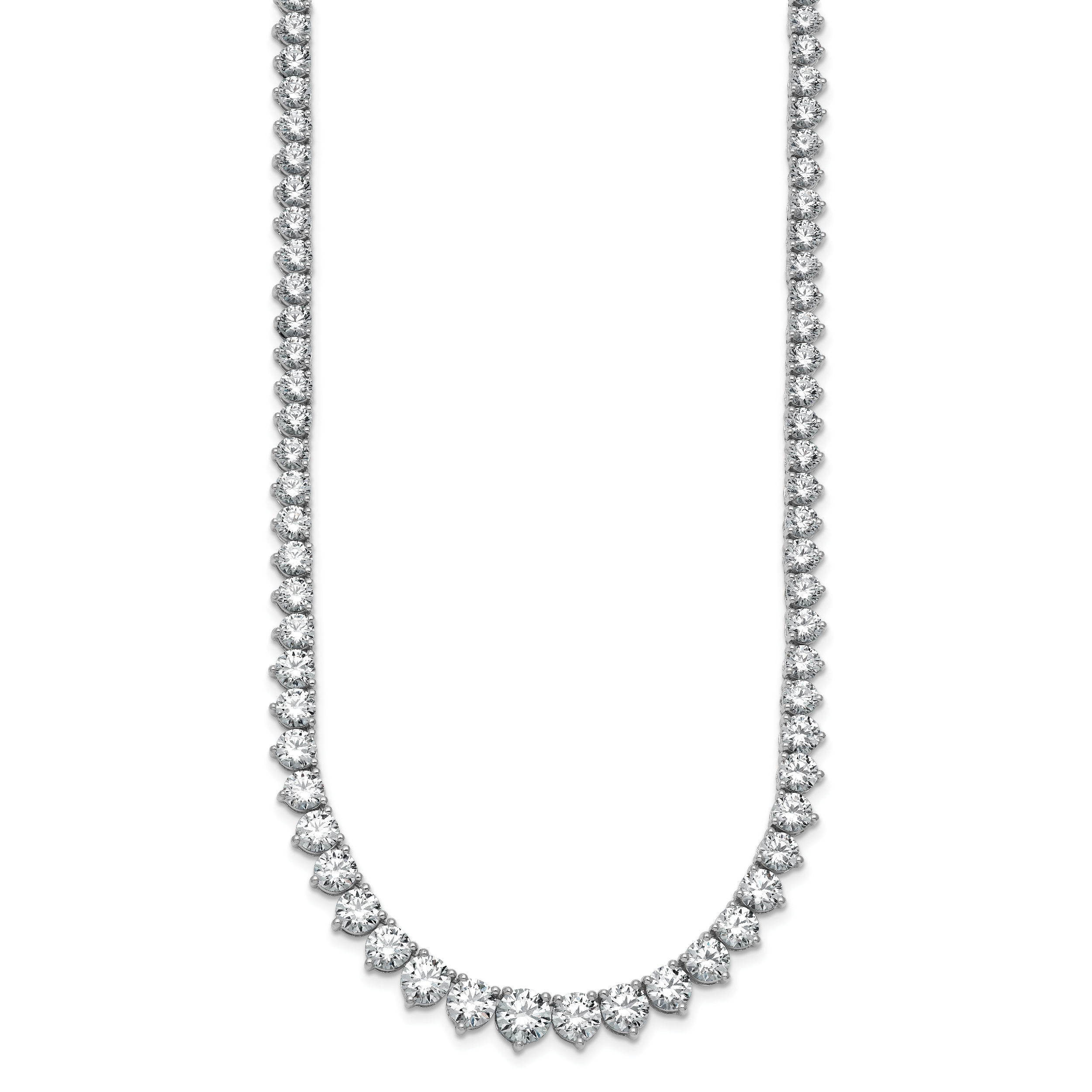 14k White Gold 25 3/8 carat Lab Grown Diamond VS/SI+ G+ Complete Round 16 inch Graduated Tennis Necklace