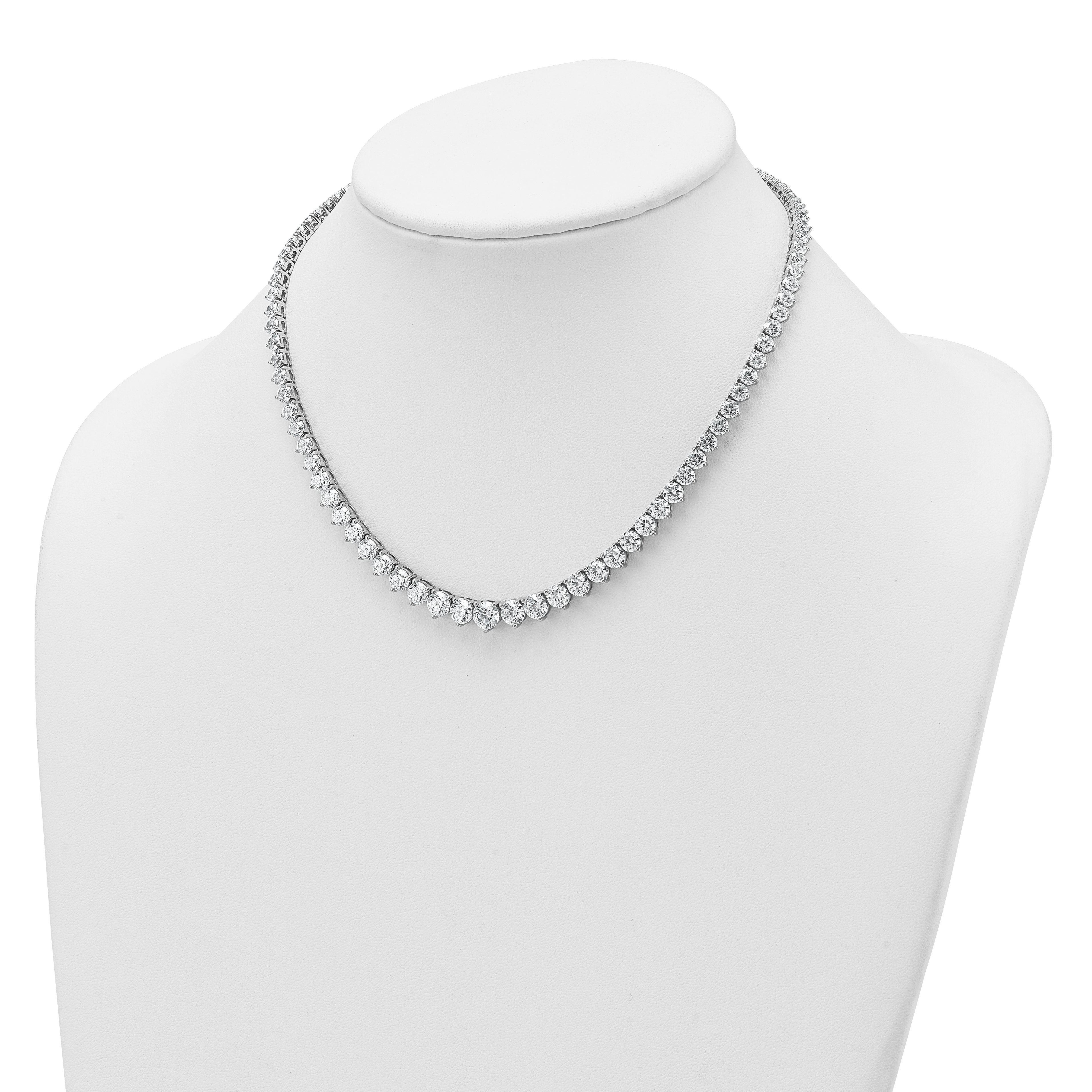 14k White Gold 25 3/8 carat Lab Grown Diamond VS/SI+ G+ Complete Round 16 inch Graduated Tennis Necklace