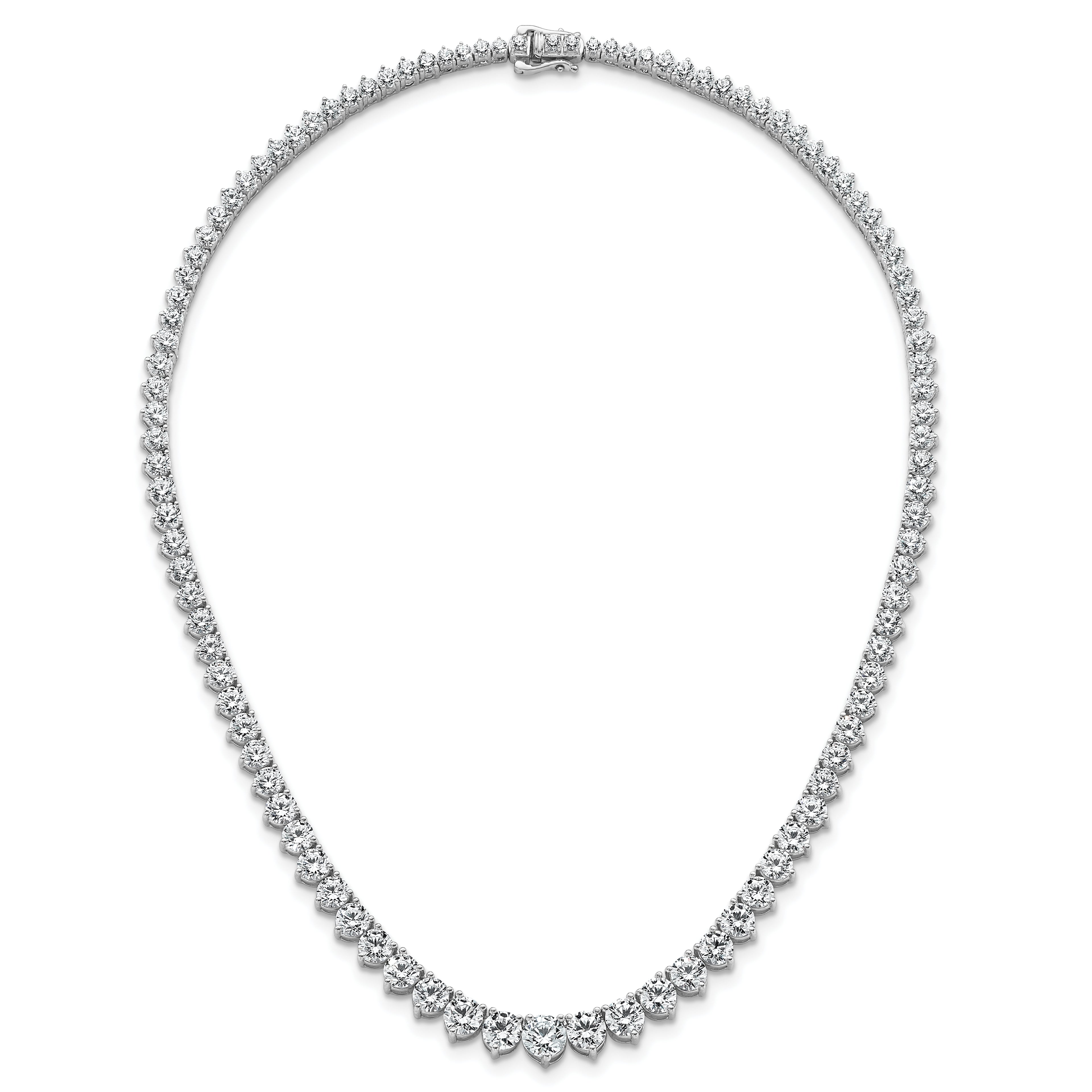 14k White Gold 25 3/8 carat Certified Lab Grown Diamond VS+ F+ Complete Round 16 inch Graduated Tennis Necklace