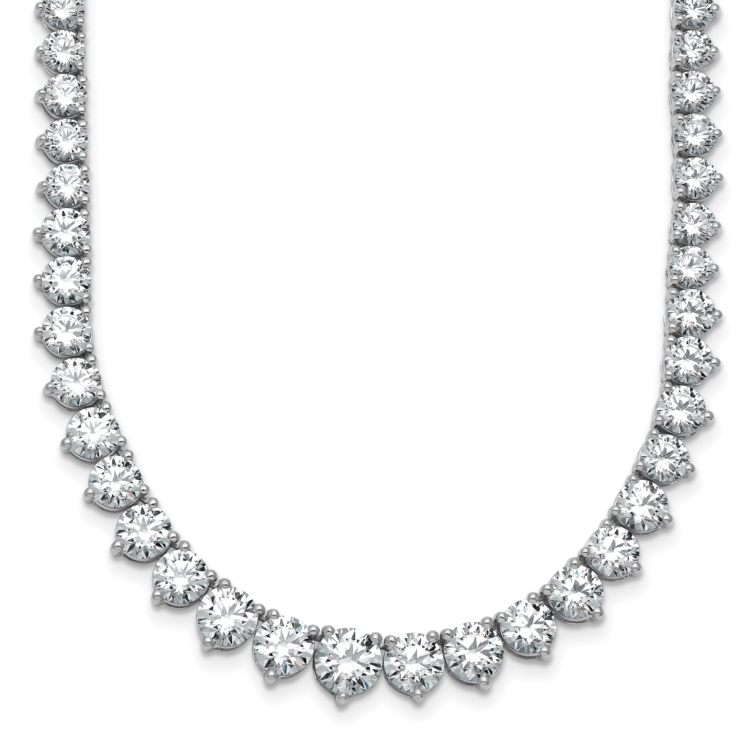 14k White Gold 25 3/8 carat Certified Lab Grown Diamond VS+ F+ Complete Round 16 inch Graduated Tennis Necklace