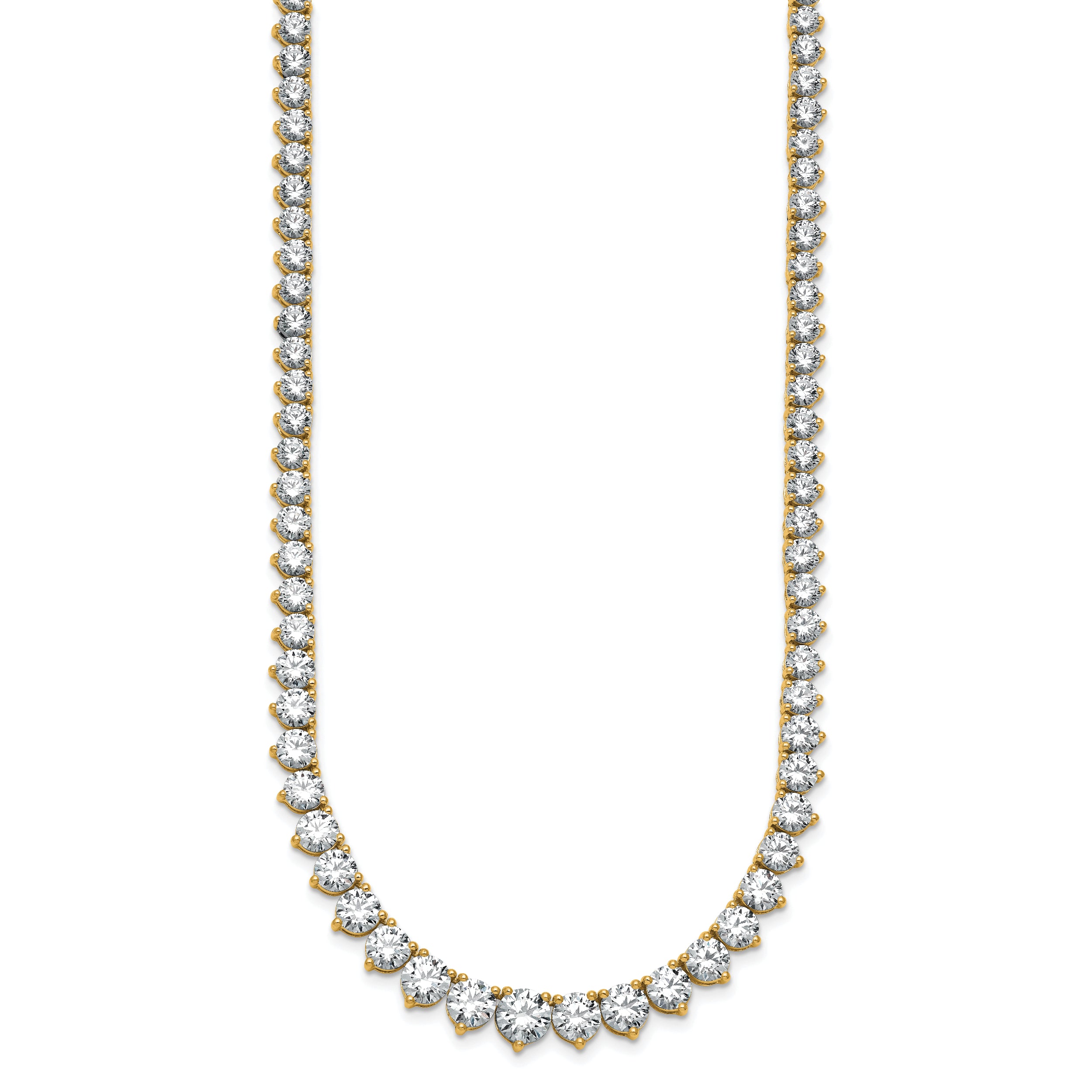 14k 25 3/8 carat Lab Grown Diamond VS+ F+ Complete Round 16 inch Graduated Tennis Necklace