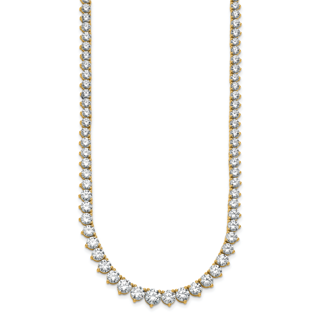 14k 25 3/8 carat Lab Grown Diamond VS+ F+ Complete Round 16 inch Graduated Tennis Necklace