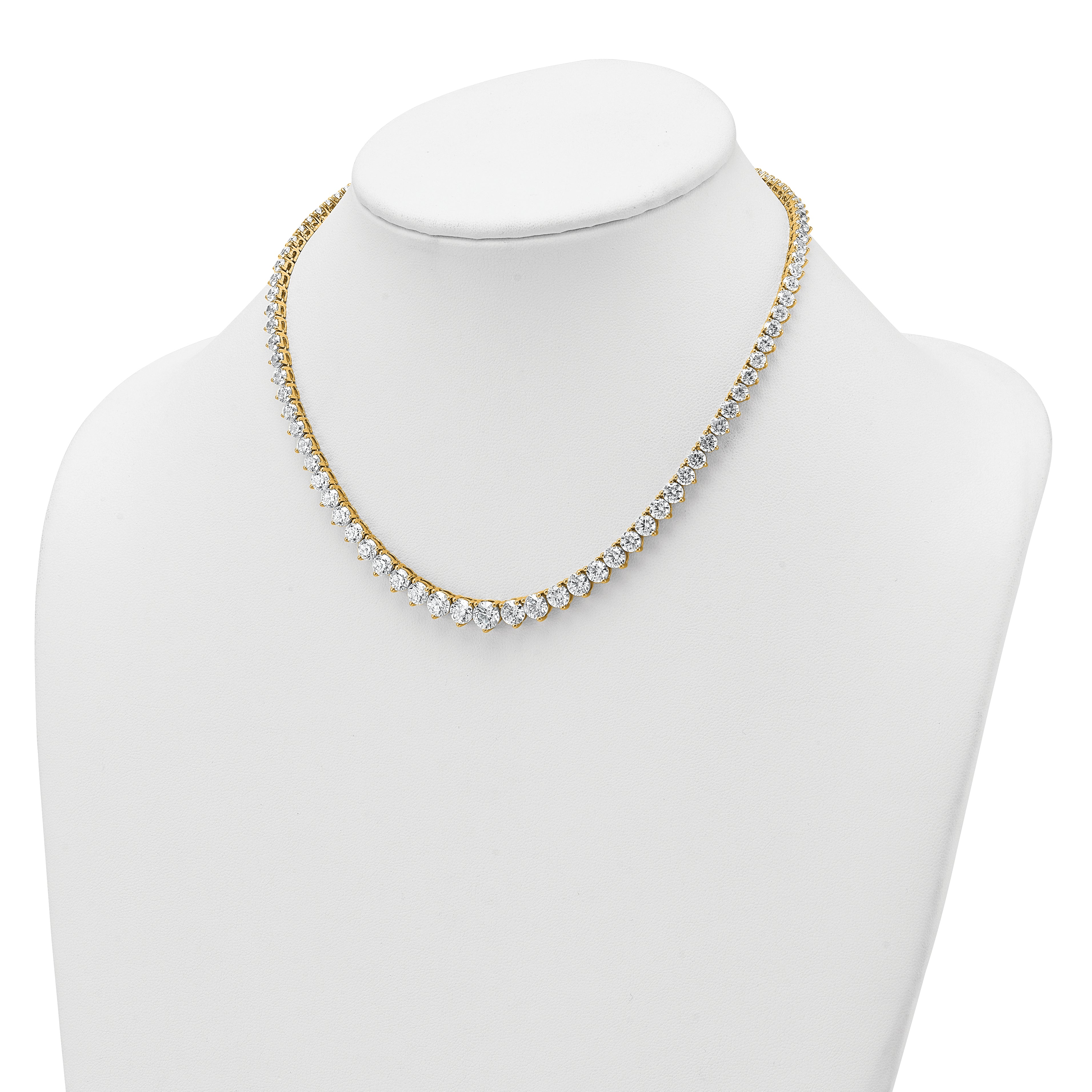 14k 25 3/8 carat Lab Grown Diamond VS+ F+ Complete Round 16 inch Graduated Tennis Necklace