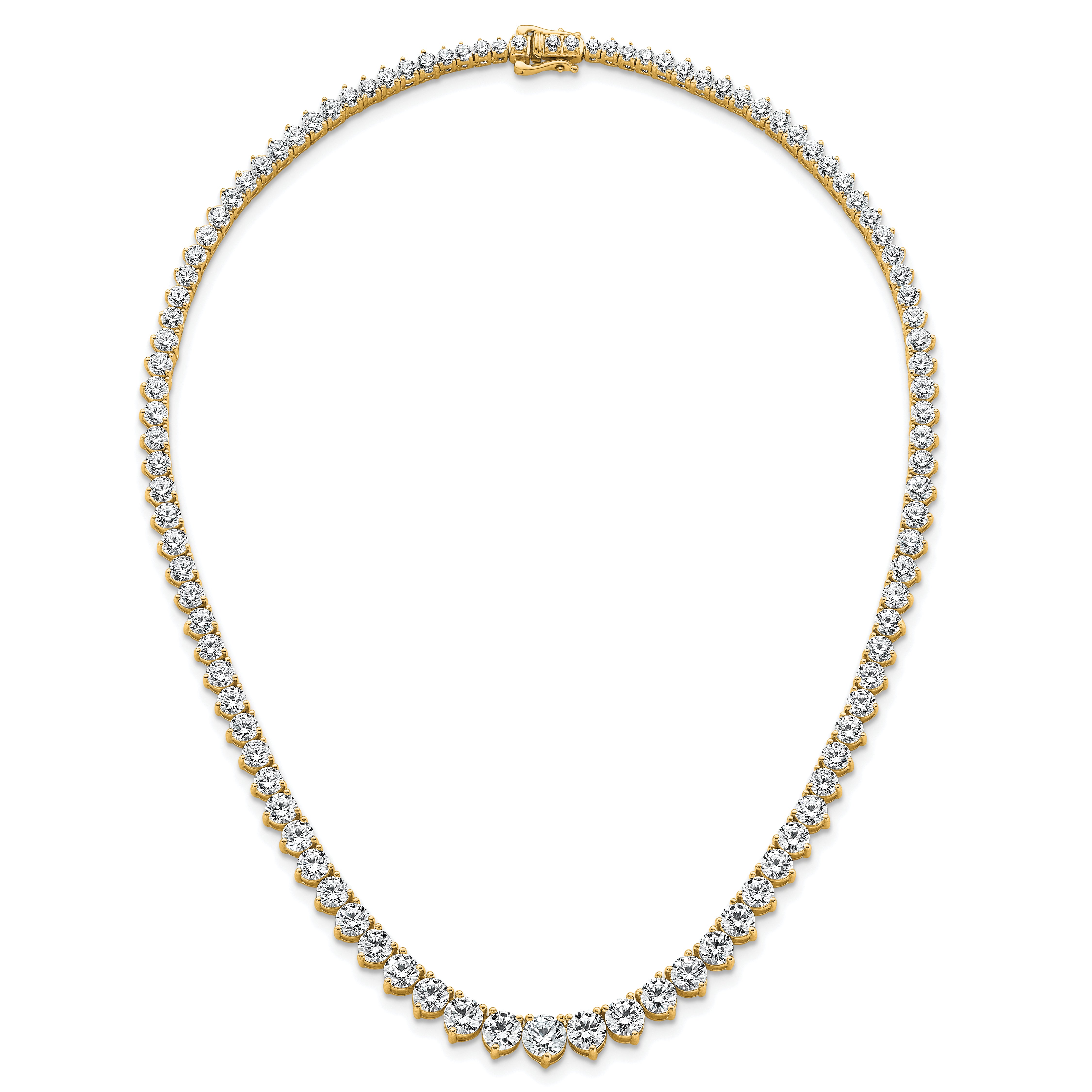 14k 25 3/8 carat Lab Grown Diamond VS+ F+ Complete Round 16 inch Graduated Tennis Necklace