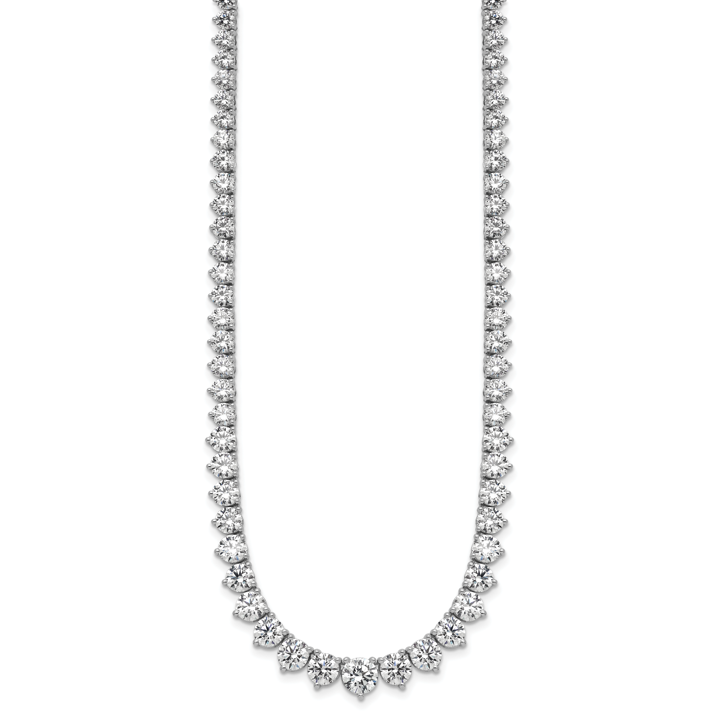 14k White Gold 26 3/4 carat Certified Lab Grown Diamond VS+ F+ Complete Round 18 inch Graduated Tennis Necklace